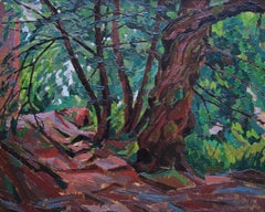 Wooded Landscape - British Post Impressionist 50's art oil painting