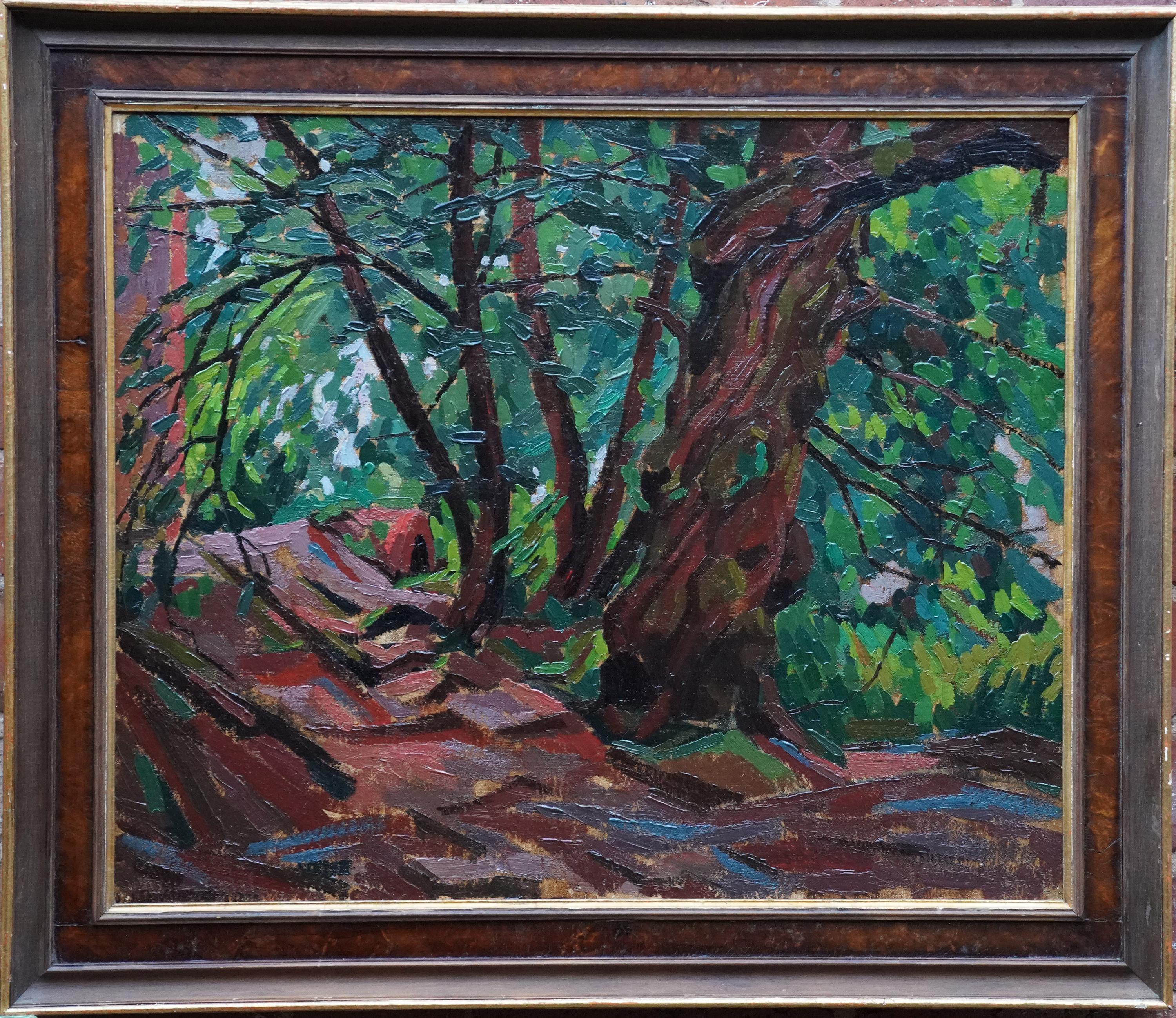 Wooded Landscape - Britischer Post-Impressionismus 50er Jahre Kunst Ölgemälde