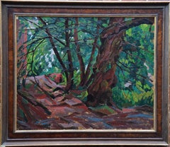 Wooded Landscape - British Post Impressionist 50's art oil painting
