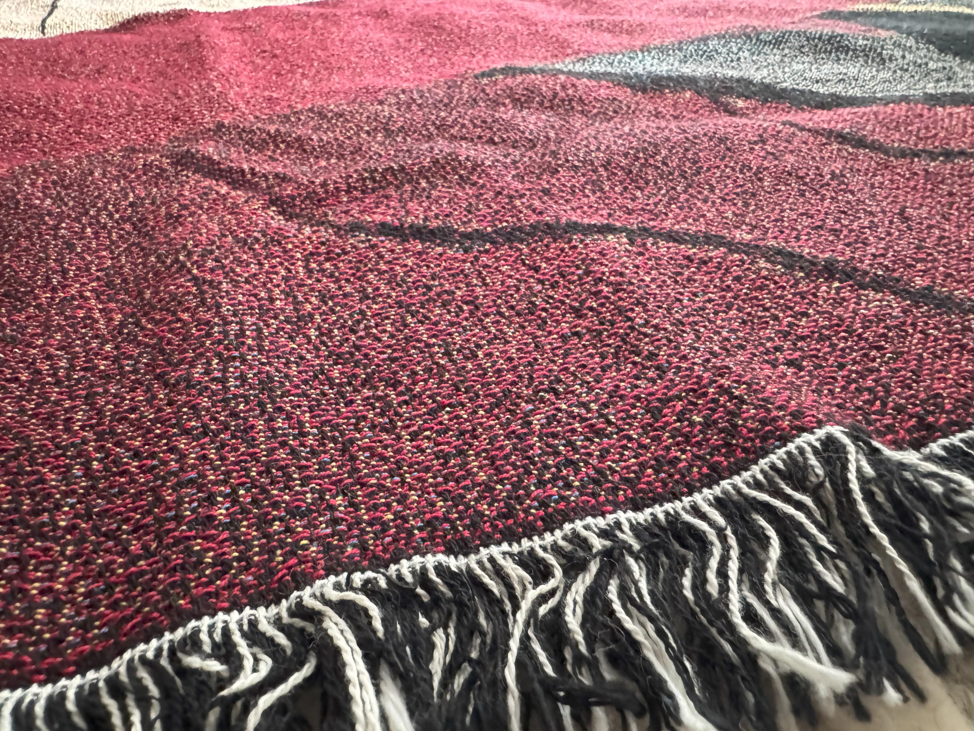 Peter Frederiksen
Untitled (Bugs Bunny Trap Piano)
Jacquard Woven Tapestry
Dimensions: 50 x 68.5 in (approx.)
Edition of 5 – Rare, quietly released

This striking jacquard tapestry by acclaimed textile artist Peter Frederiksen captures a moment of
