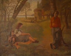 Día relajado en el parque - Óleo impresionista de mediados del siglo XX por Peter Gardner