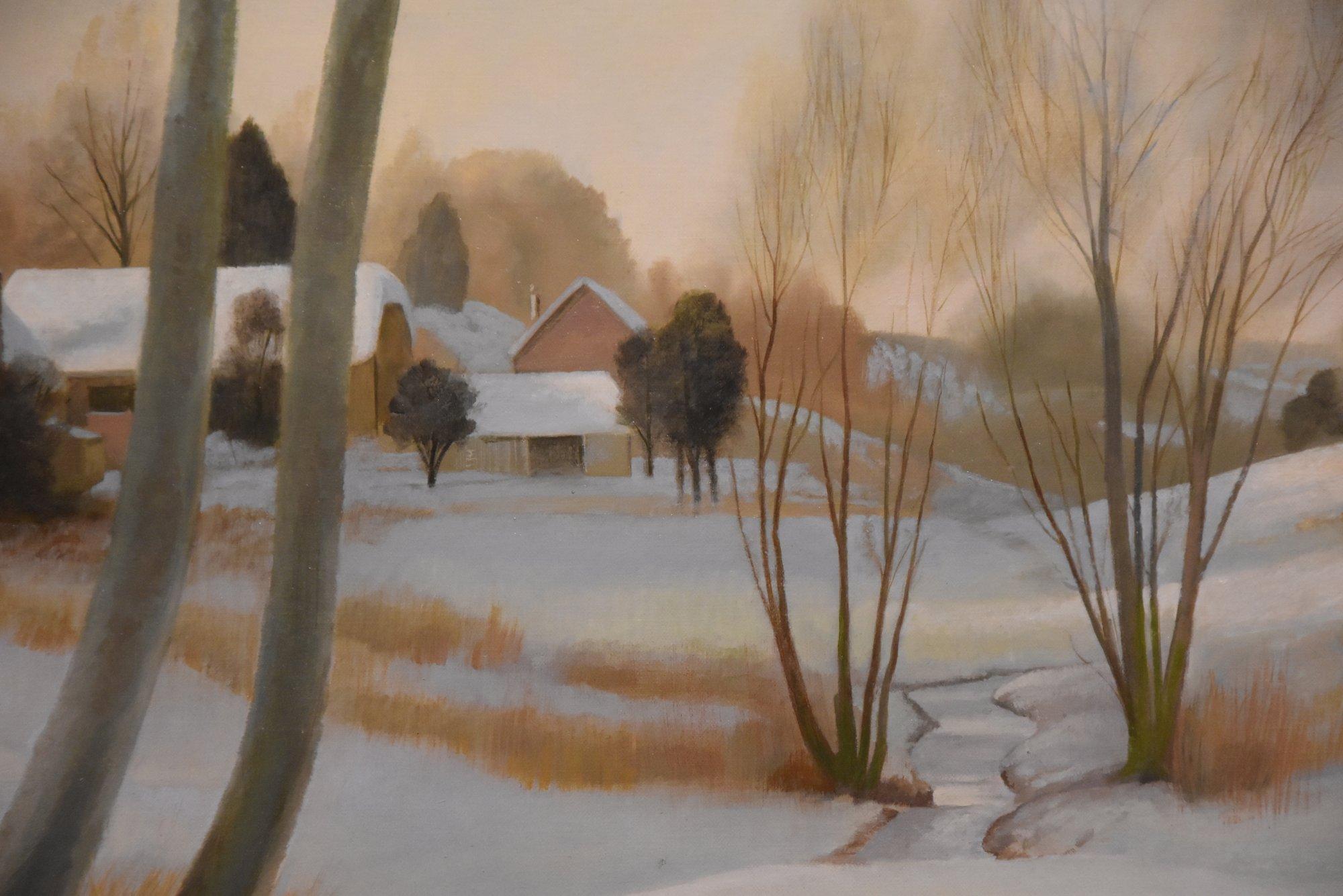 Peinture à l'huile de Peter Gardiner « Lower Combe, Donhead ». - Marron Landscape Painting par Peter Gardnier