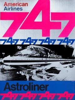 "American Airlines 747 Astroliner (handsigned)" Original Retro Aviation Poster