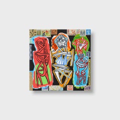 Modernist Mixed Media Painting, "The Lecture"