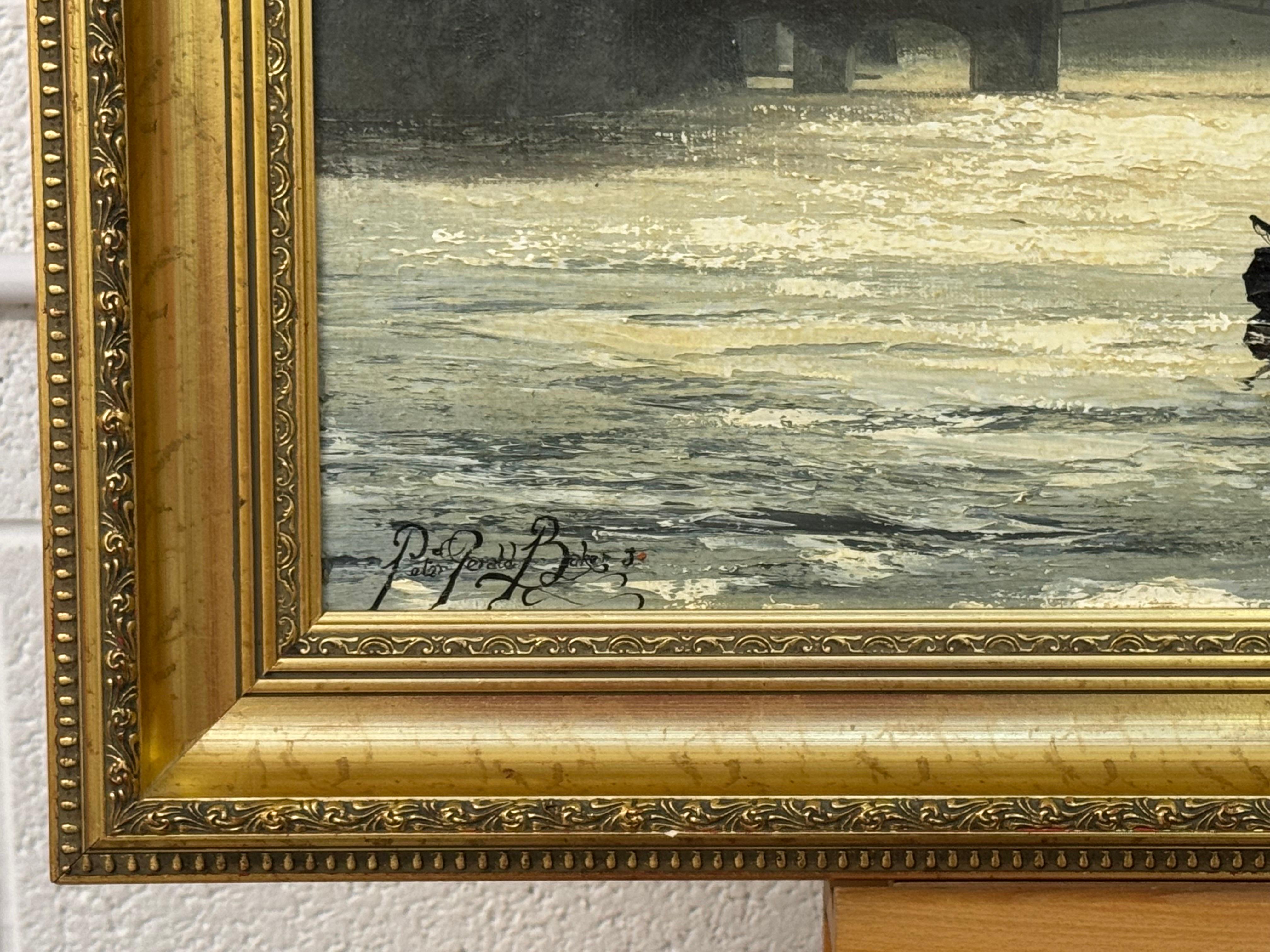 Ships in the Harbour at Moonlight, un paysage maritime de la côte Est de l'Angleterre en vente 6