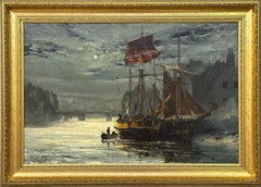 Ships in the Harbour at Moonlight a Maritime Seascape of East Coast of England