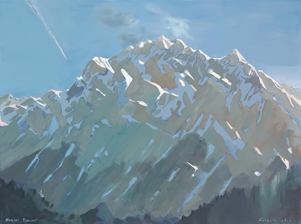 Peter Gergely Landscape Painting - Murenz, Piedmonte, snow covered mountains subtle colors