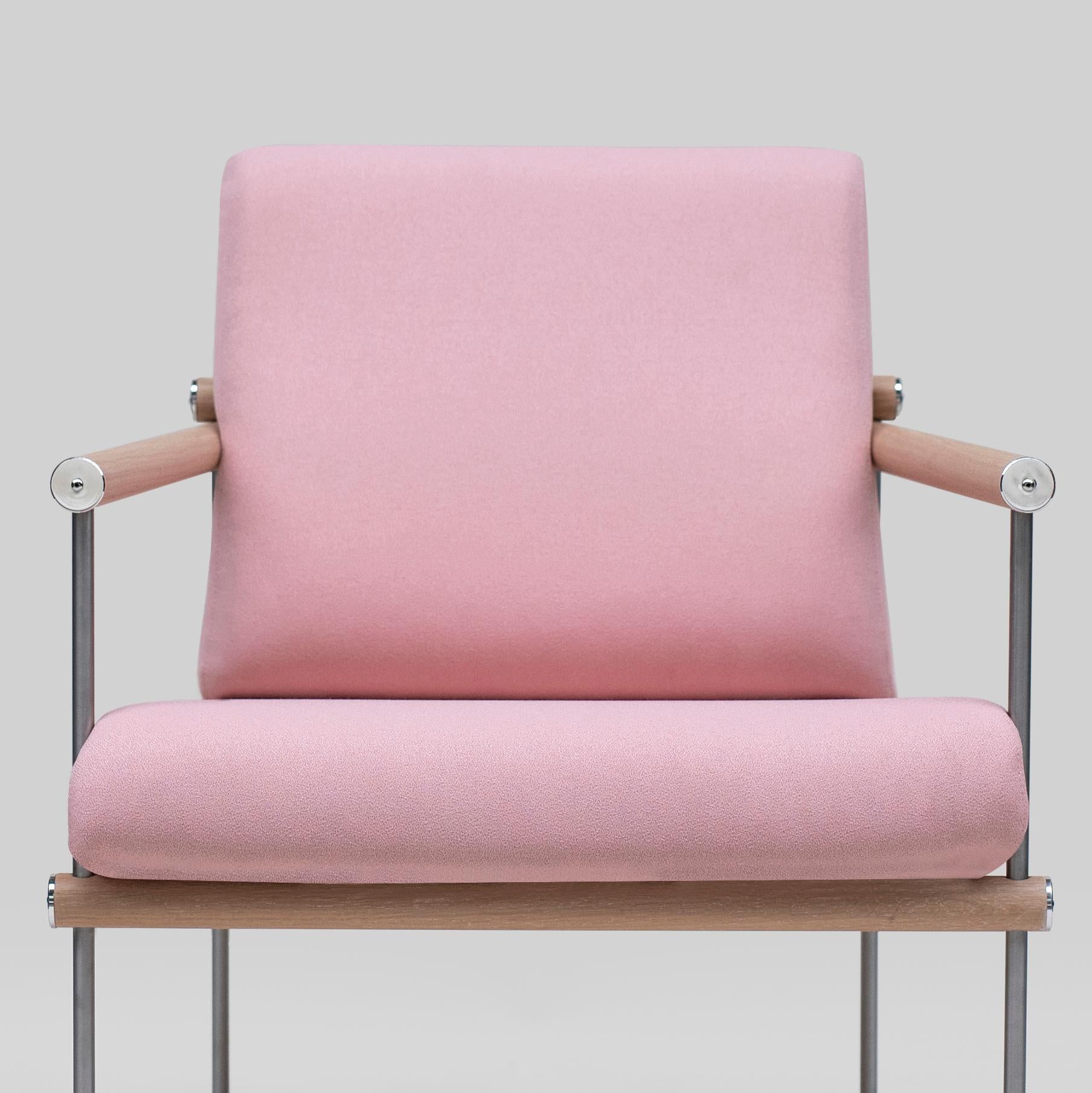 Modern Peter Ghyczy Armchair Safari 'GP05' Steel / Oak Latte / Pink Fabric