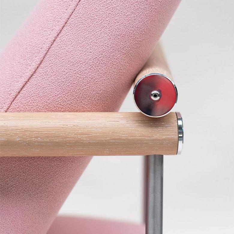 Contemporary Peter Ghyczy Armchair Safari 'GP05' Steel / Oak Latte / Pink Fabric