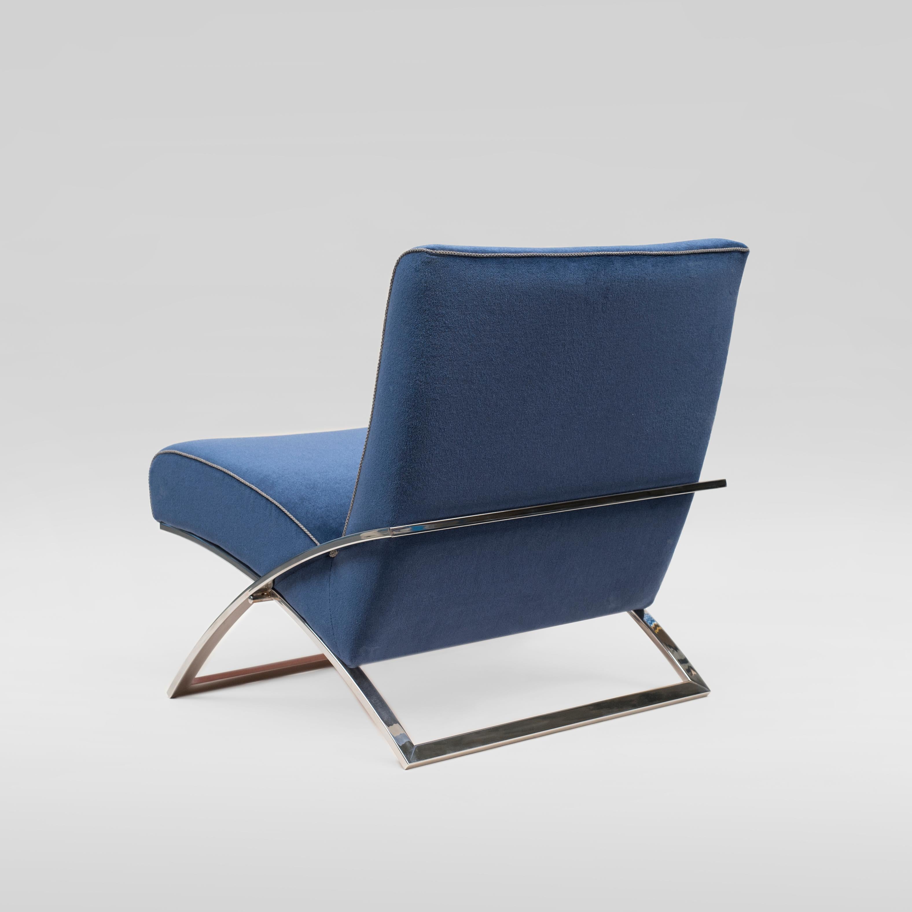 Modern Peter Ghyczy Armchair Urban Wave 'GP03' Stainless Steel Gloss / Blue Fabric