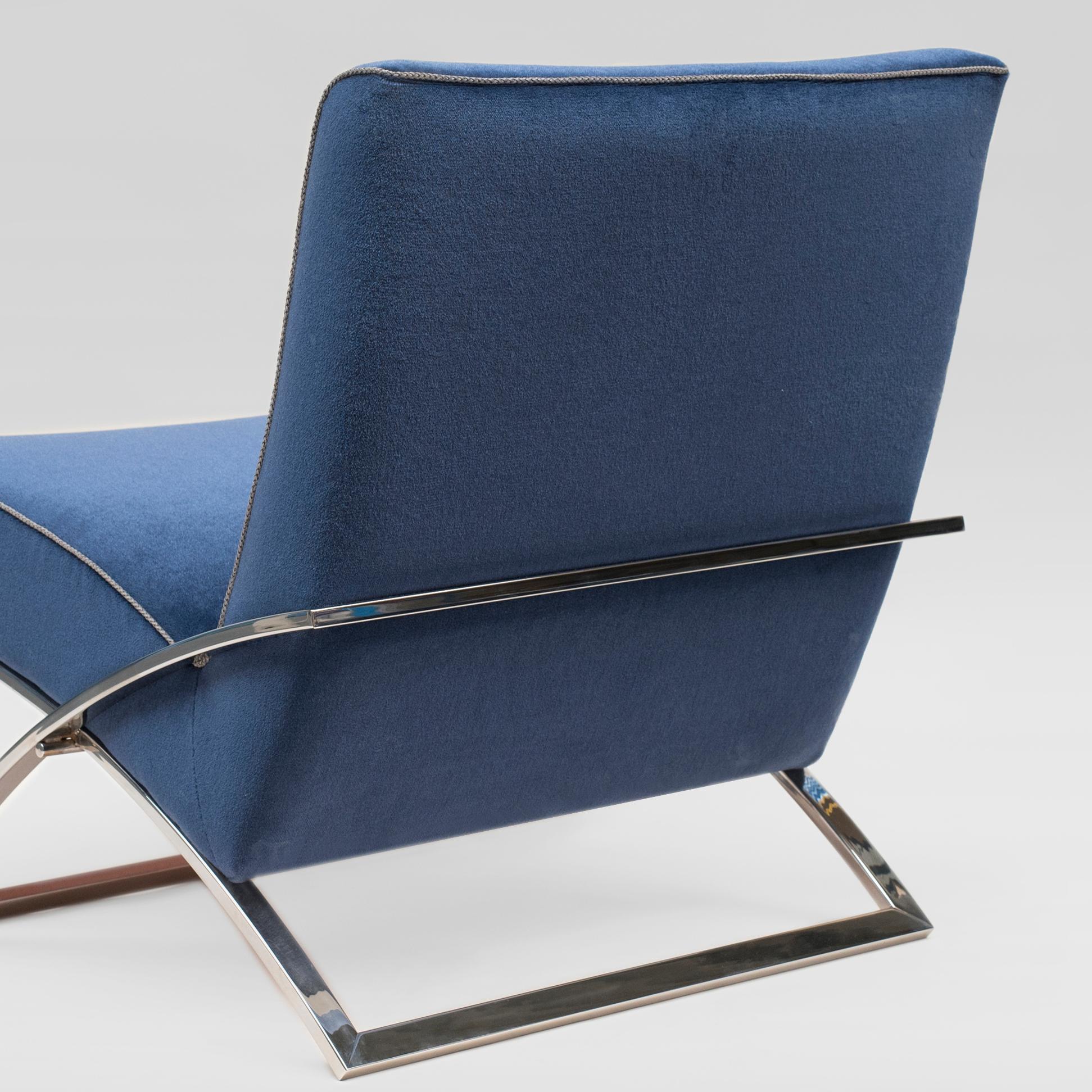 Dutch Peter Ghyczy Armchair Urban Wave 'GP03' Stainless Steel Gloss / Blue Fabric