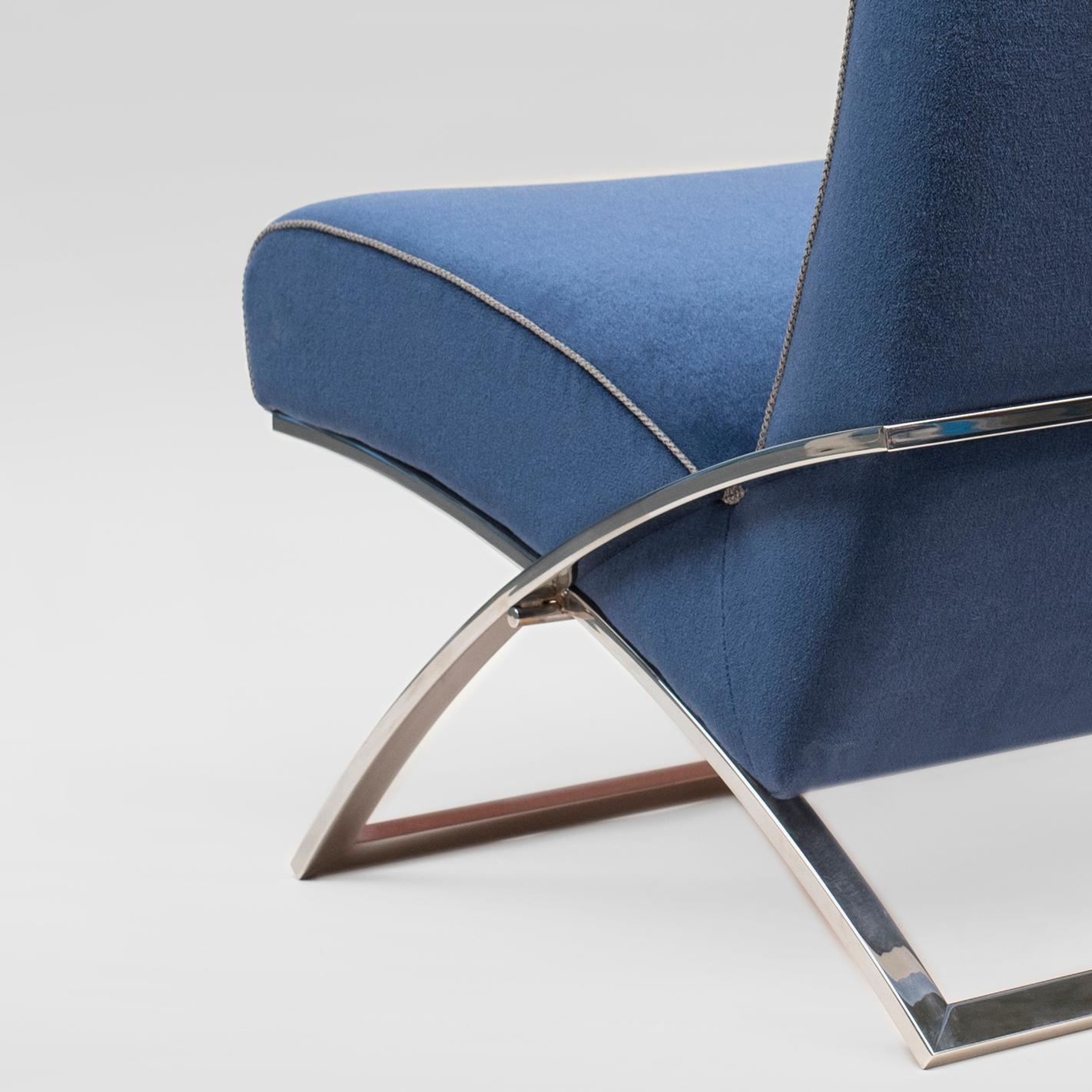 Peter Ghyczy Armchair Urban Wave 'GP03' Stainless Steel Gloss / Blue Fabric In New Condition In Barcelona, Barcelona