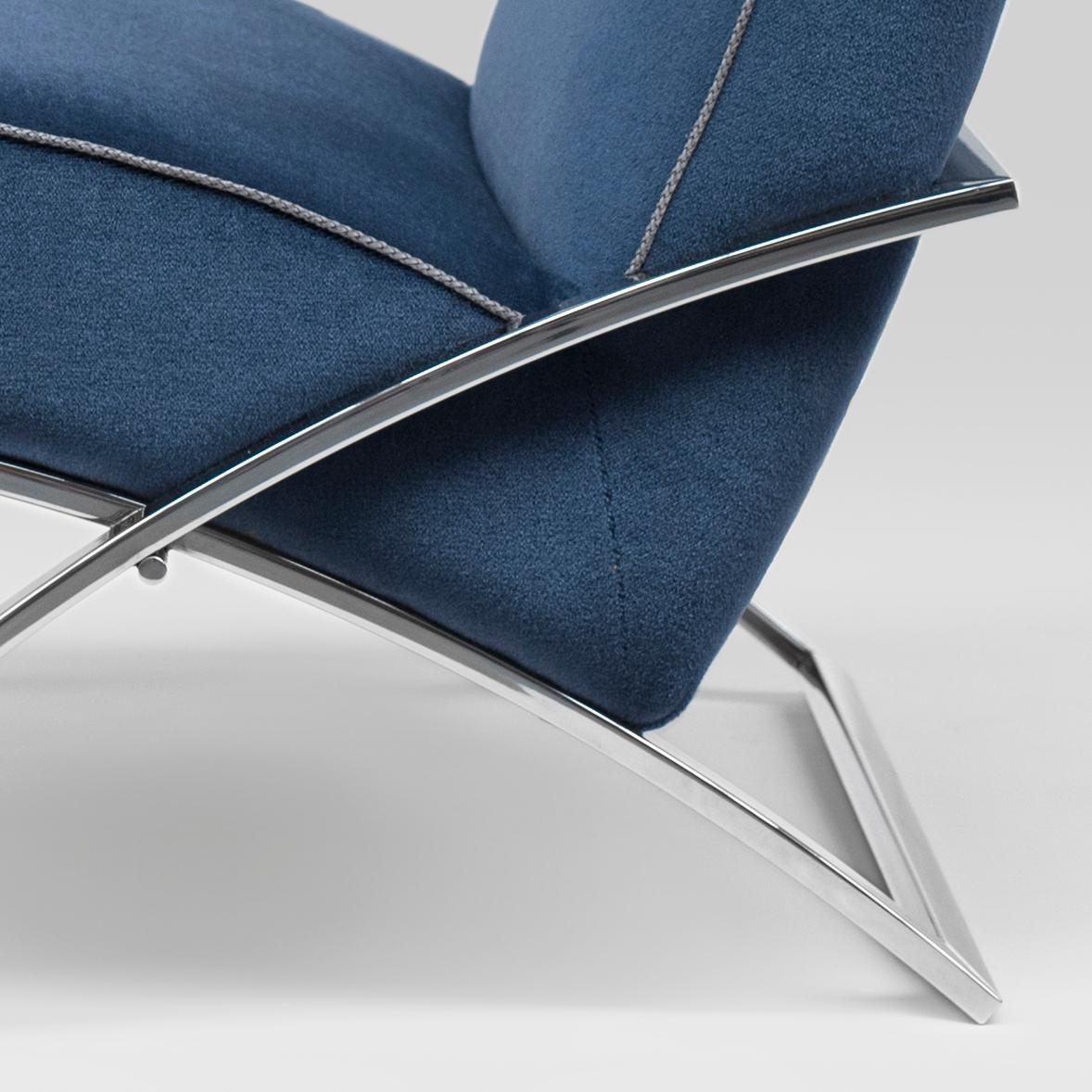 Peter Ghyczy Armchair Urban Wave 'GP03' Stainless Steel Gloss / Blue Fabric 1