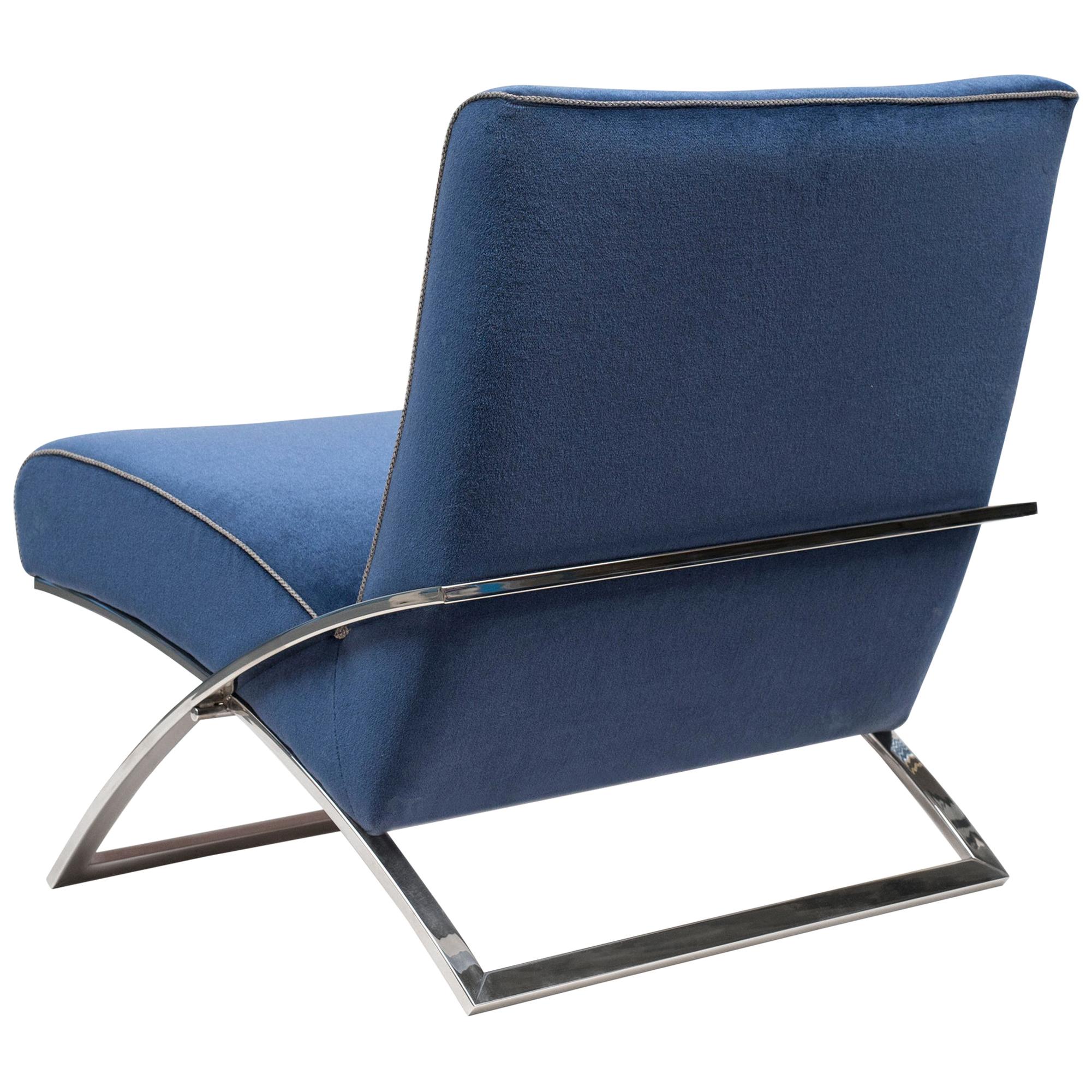 Peter Ghyczy Armchair Urban Wave 'GP03' Stainless Steel Gloss / Blue Fabric