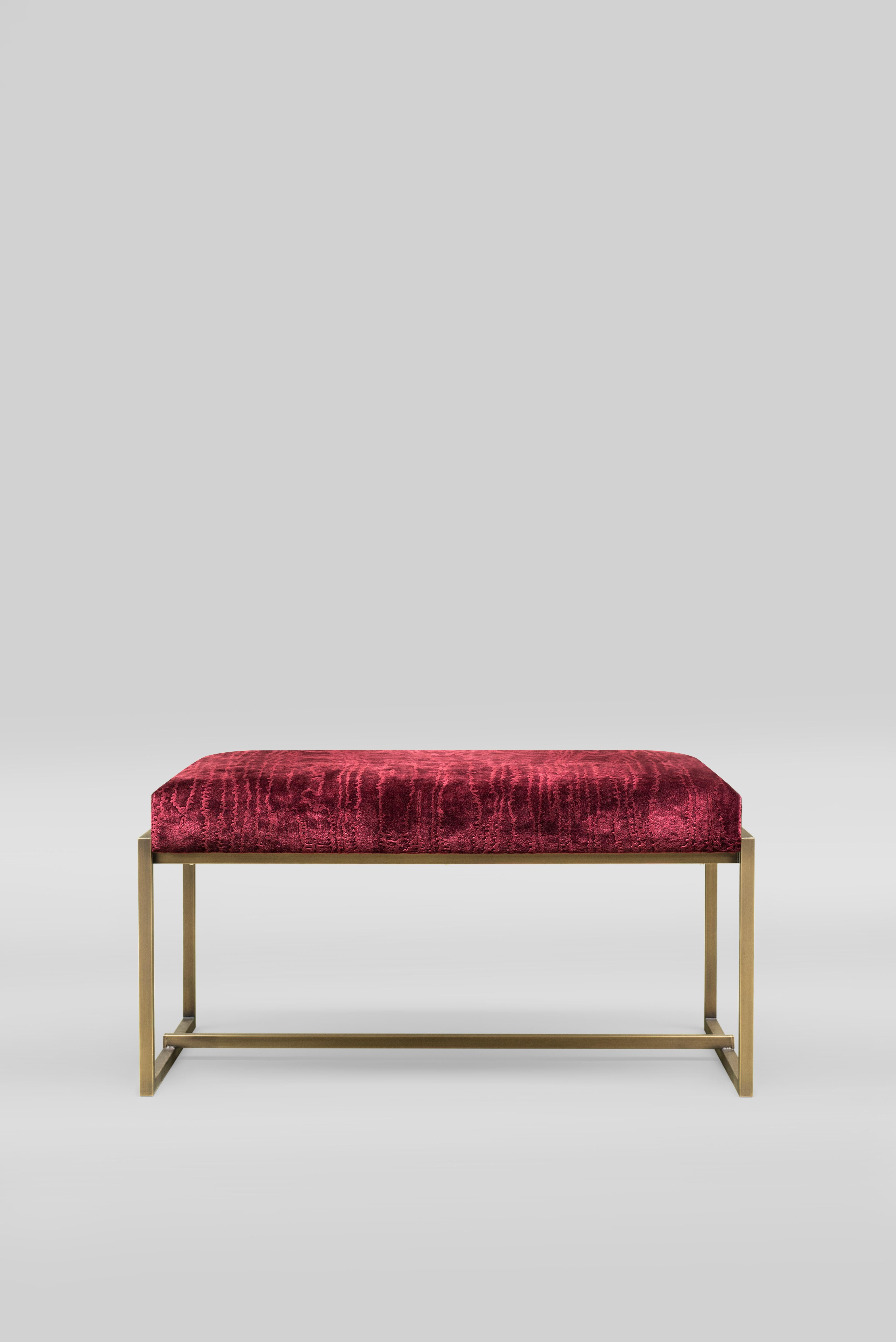 Modern Peter Ghyczy Bench Urban Grace 'GB03' Brass Patinated / Red Fabric