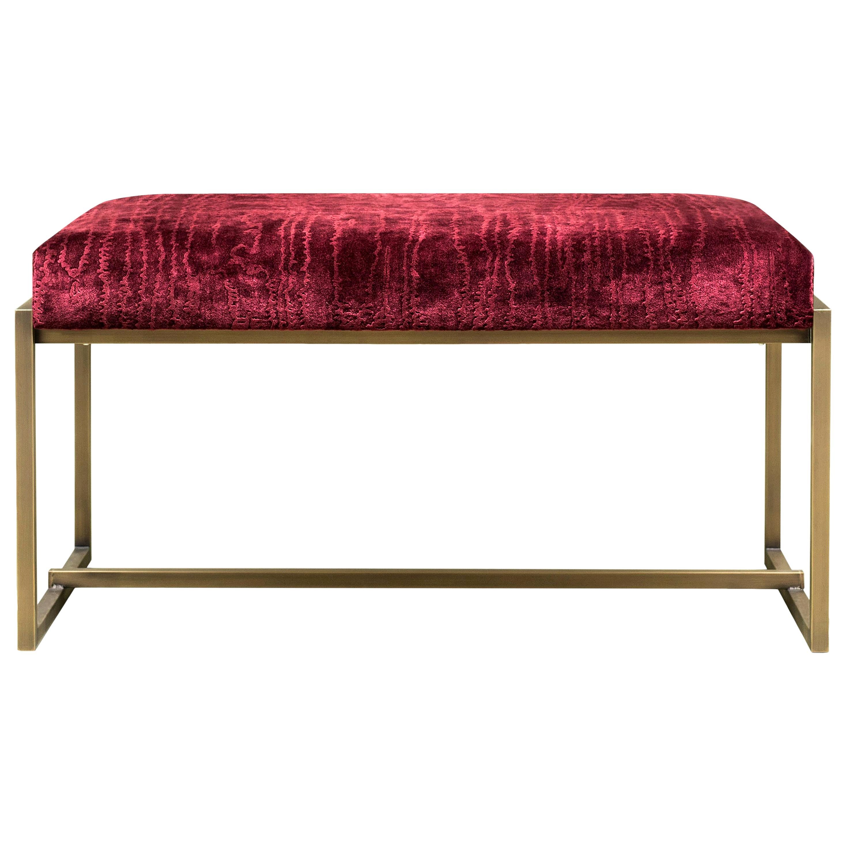 Peter Ghyczy Bench Urban Grace 'GB03' Brass Patinated / Red Fabric