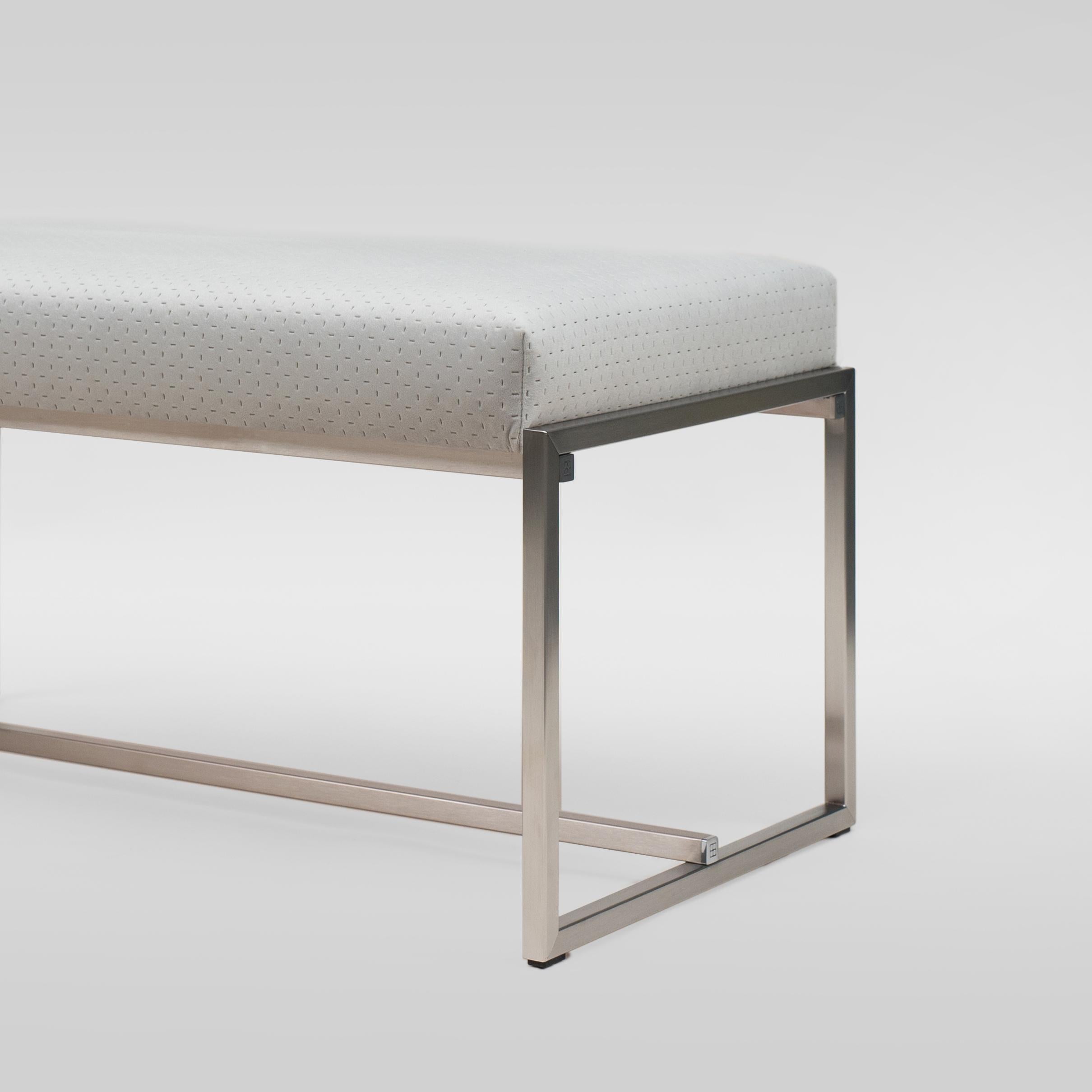 Minimalist Peter Ghyczy Bench Urban Grace 'GB03' Stainless Steel Matt  / Pale Grey Fabric