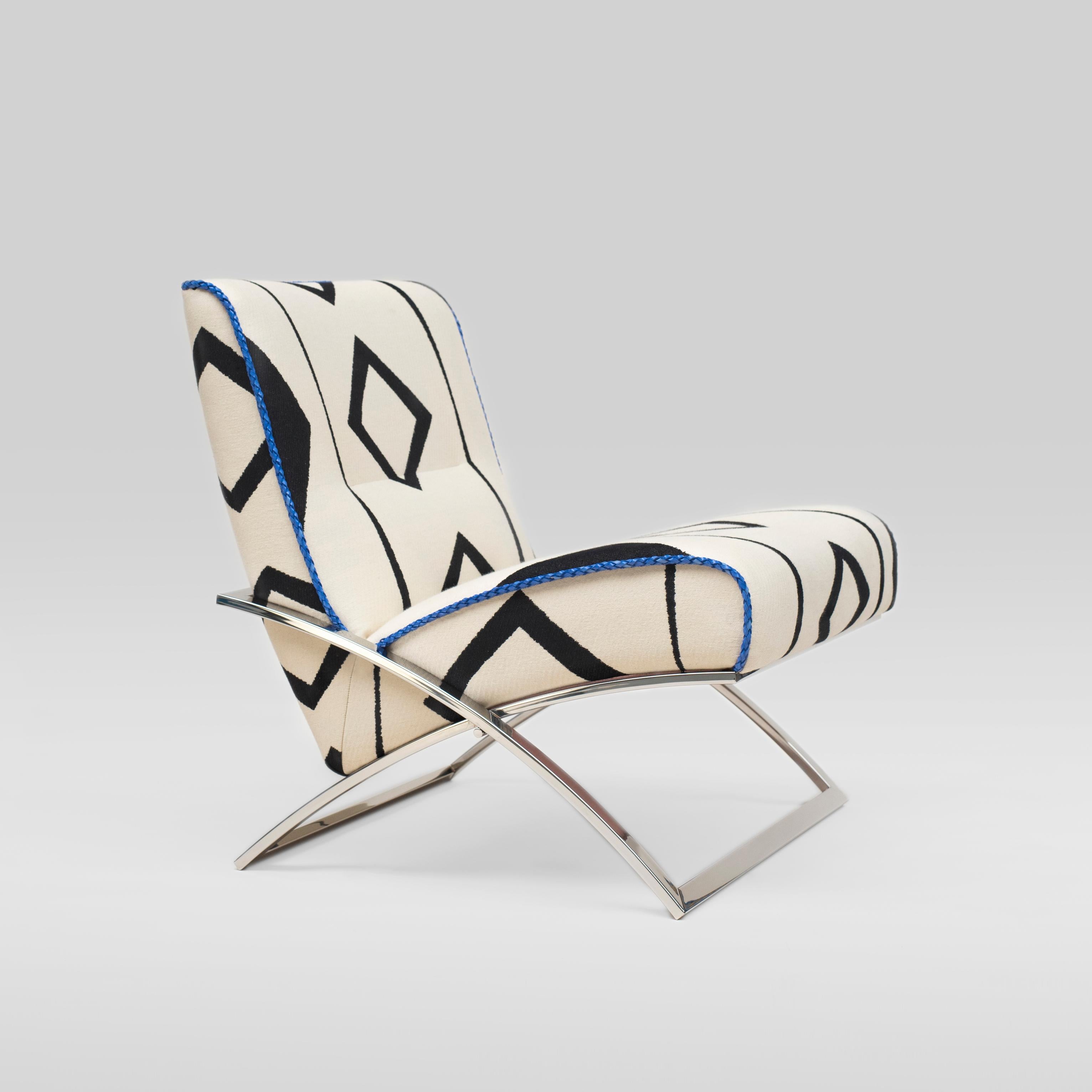 Powder-Coated Peter Ghyczy Armhair Urban Wave 'GP03' Stainless Steel Gloss / Rocky Boy Fabric