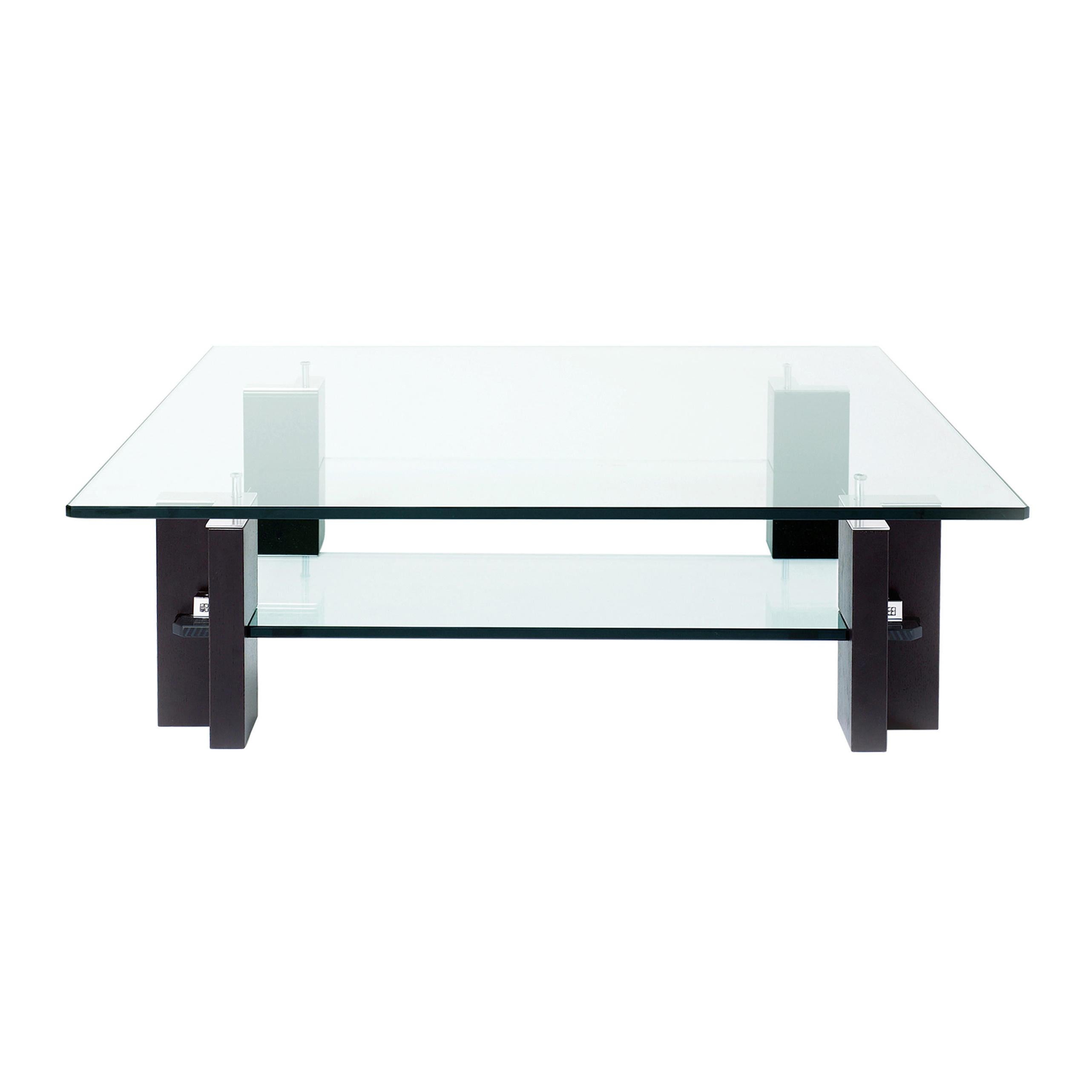 Modern Peter Ghyczy Coffee Table Pioneer 'T57D' Aluminium / Oak wenge / Clear Glass