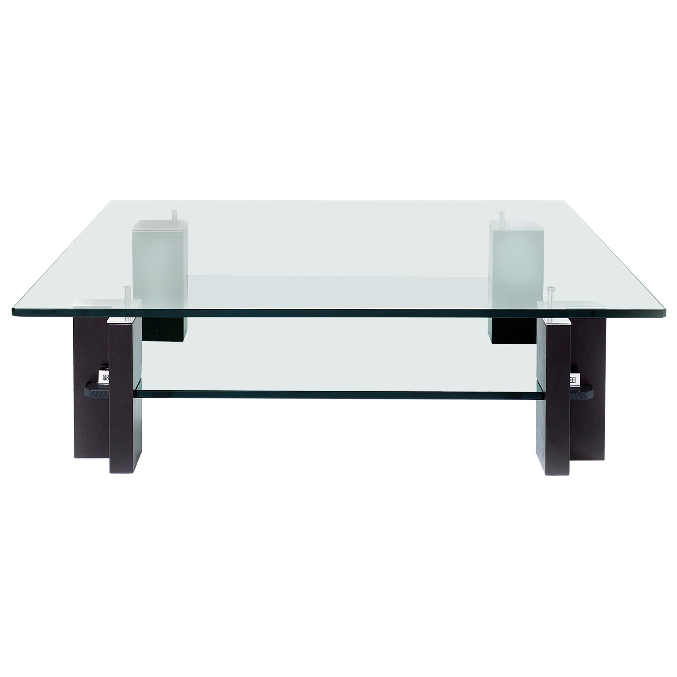 Peter Ghyczy Coffee Table Pioneer 'T57D' Aluminium / Oak wenge / Clear Glass