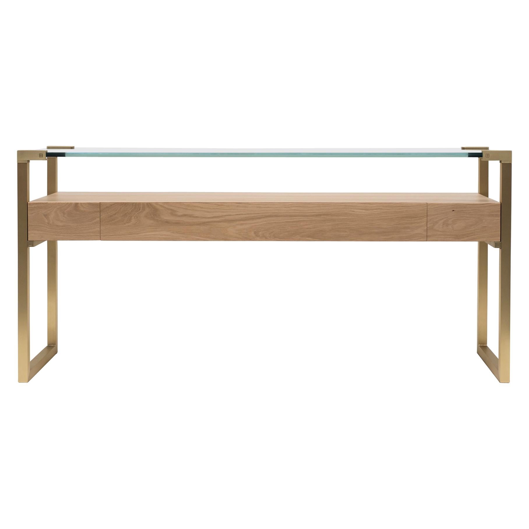Peter Ghyczy Console Table Pioneer Orson 'T53L' Brass Matt / Oak  / Clear Glass