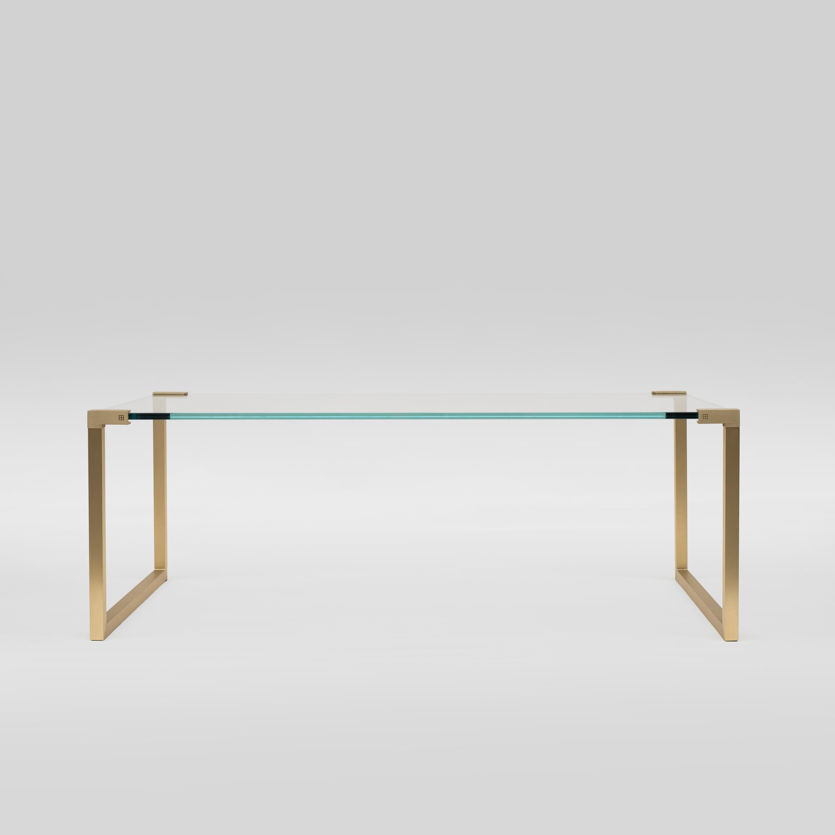 Dutch Peter Ghyczy Coffee Table Pioneer T53 Brass Matt / Optiwhite Glass Minimal Style