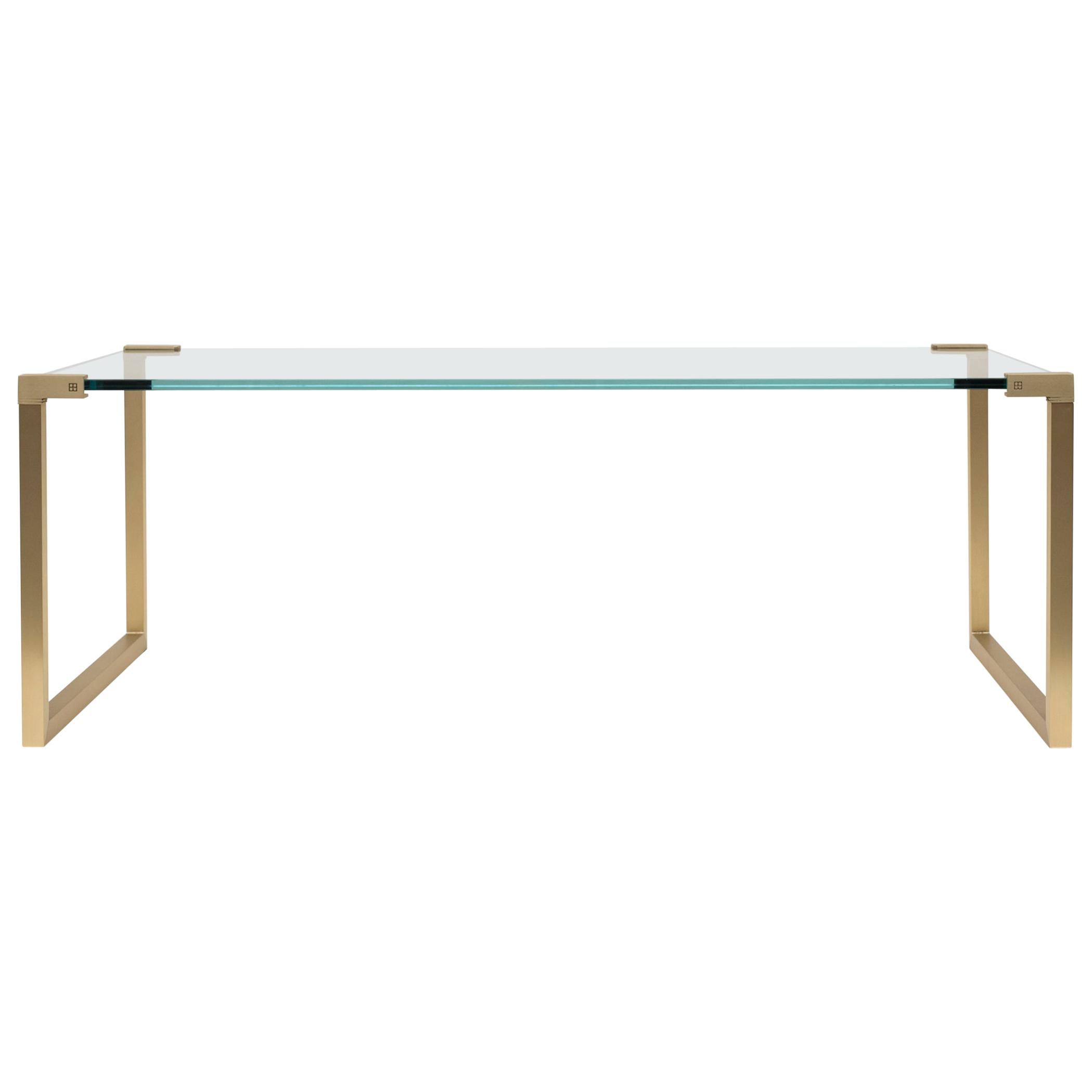 Peter Ghyczy Coffee Table Pioneer T53 Brass Matt / Optiwhite Glass Minimal Style