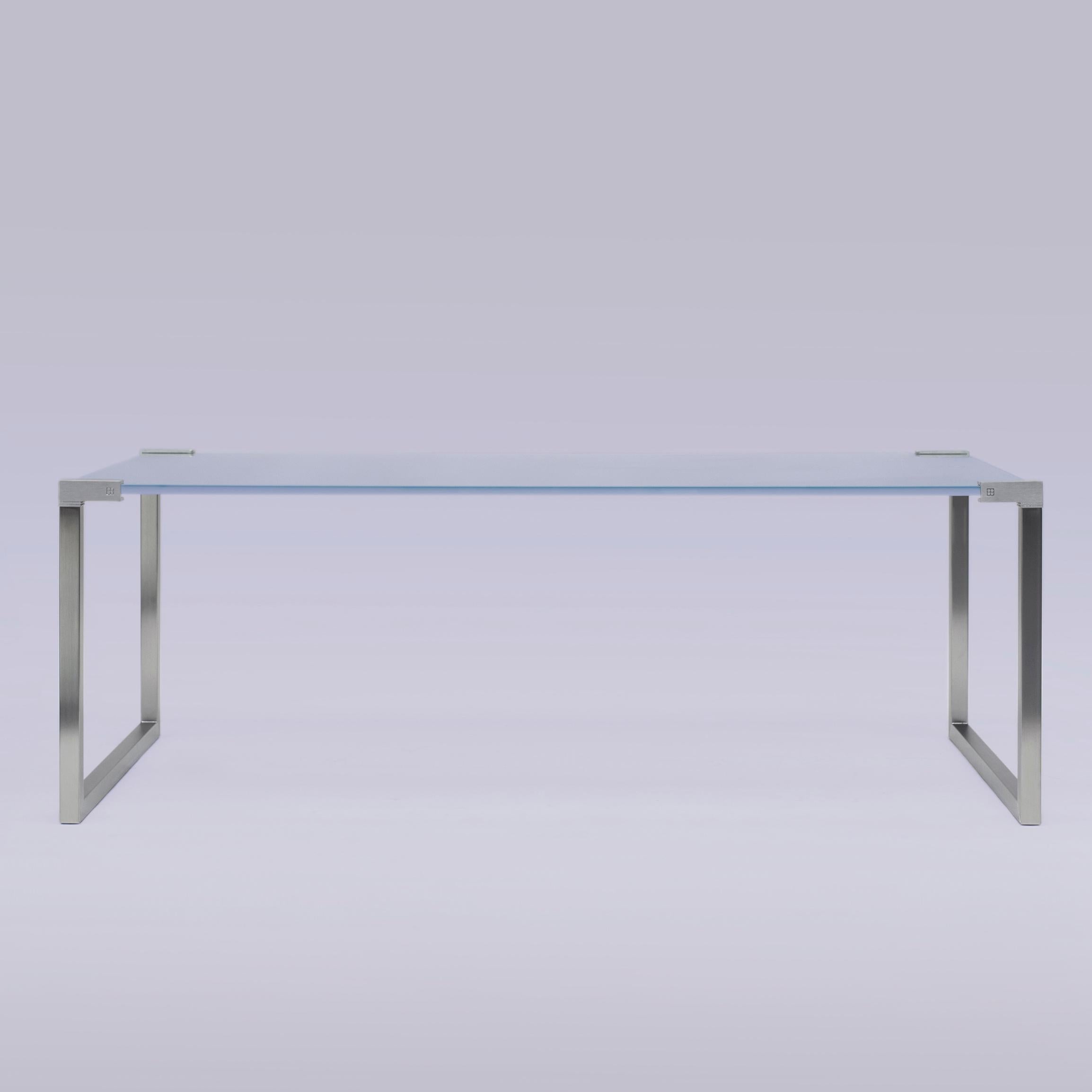 Contemporary Peter Ghyczy Coffee Table Pioneer 'T53' Stainless Steel Matt / Satin Glass