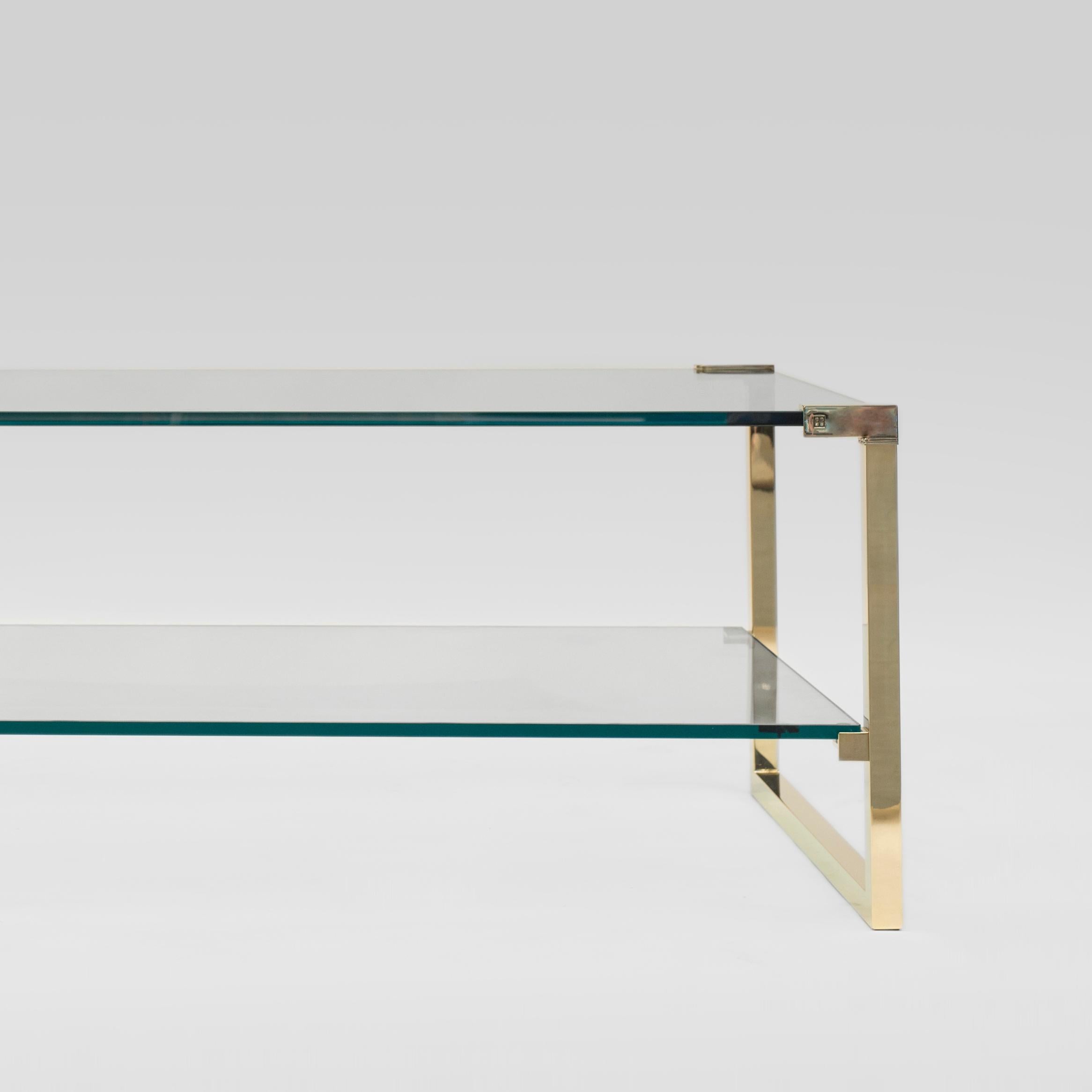 Minimalist Peter Ghyczy Coffee Table Pioneer T53D Brass Gloss / Clear Glass Minimal Style