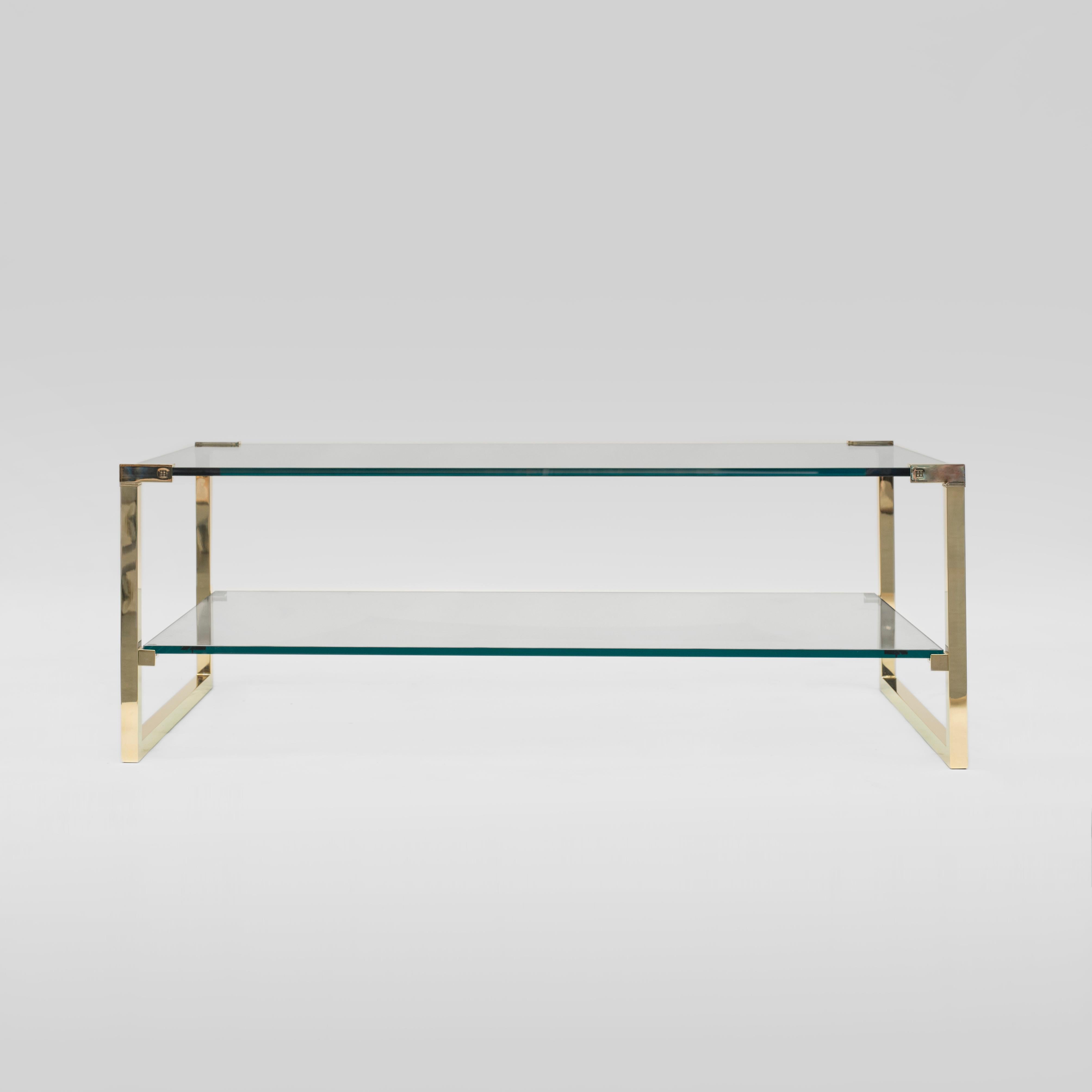 Powder-Coated Peter Ghyczy Coffee Table Pioneer T53D Brass Gloss / Clear Glass Minimal Style