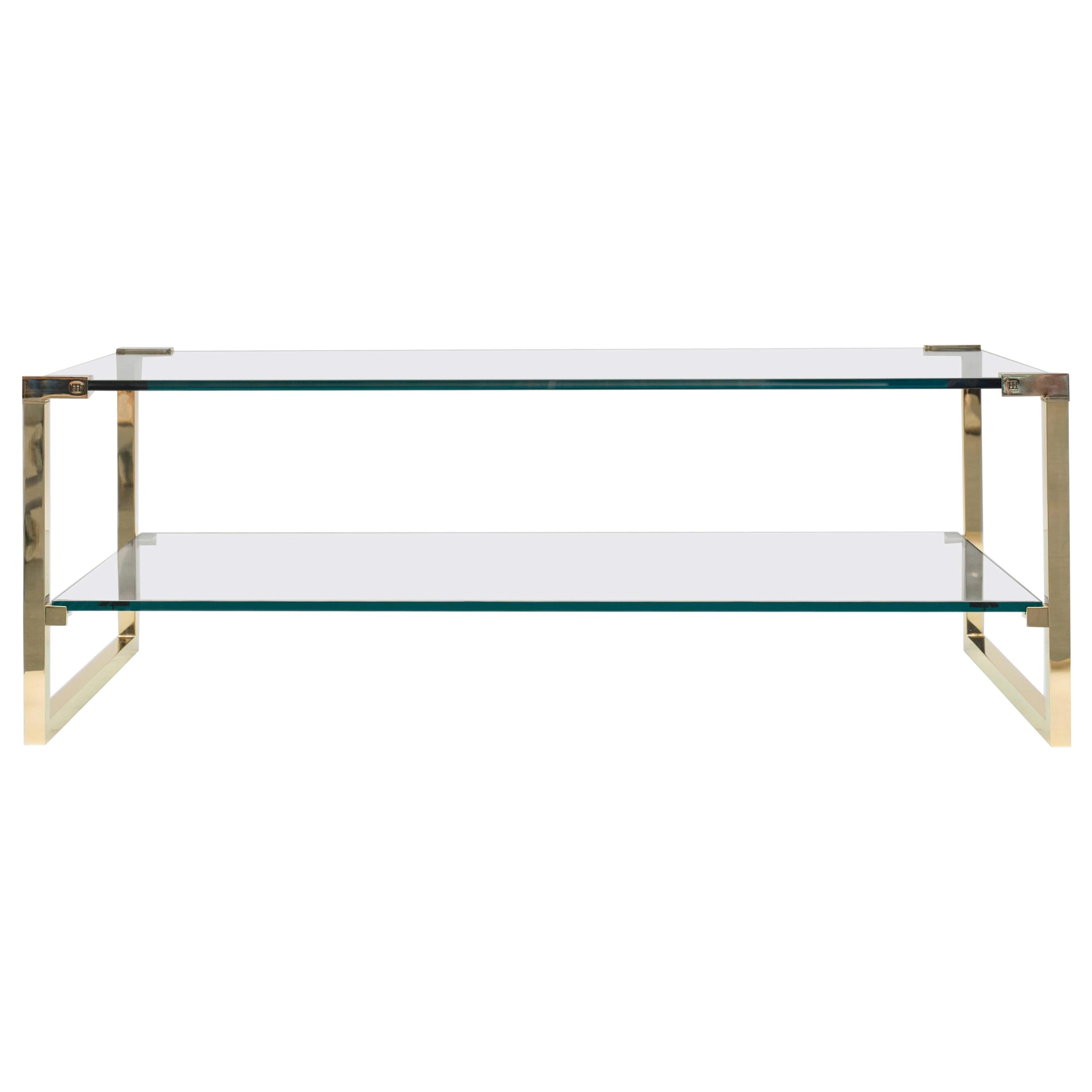Peter Ghyczy Coffee Table Pioneer T53D Brass Gloss / Clear Glass Minimal Style