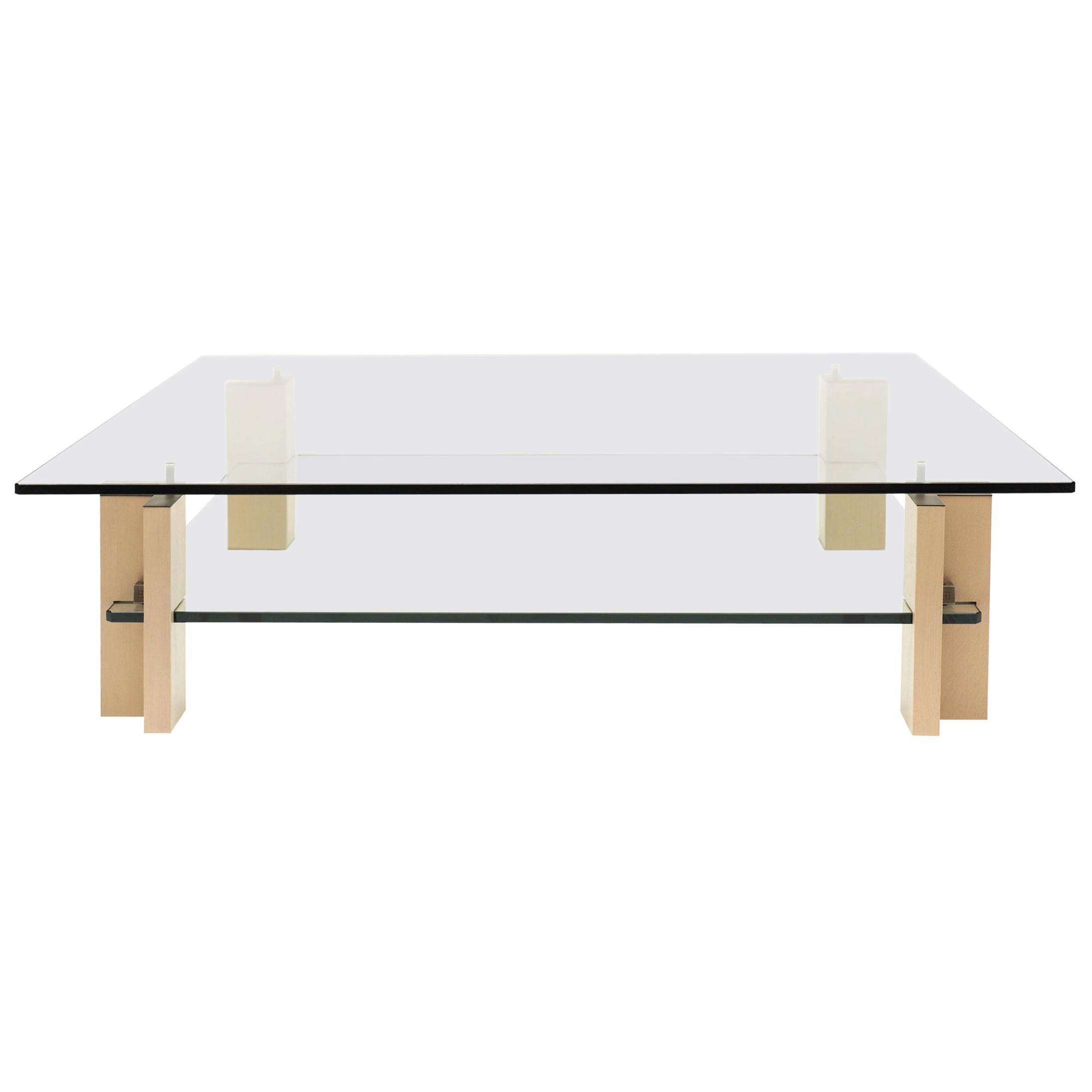 Peter Ghyczy Coffee Table Pioneer 'T57D' Aluminium / Oak / Clear Glass