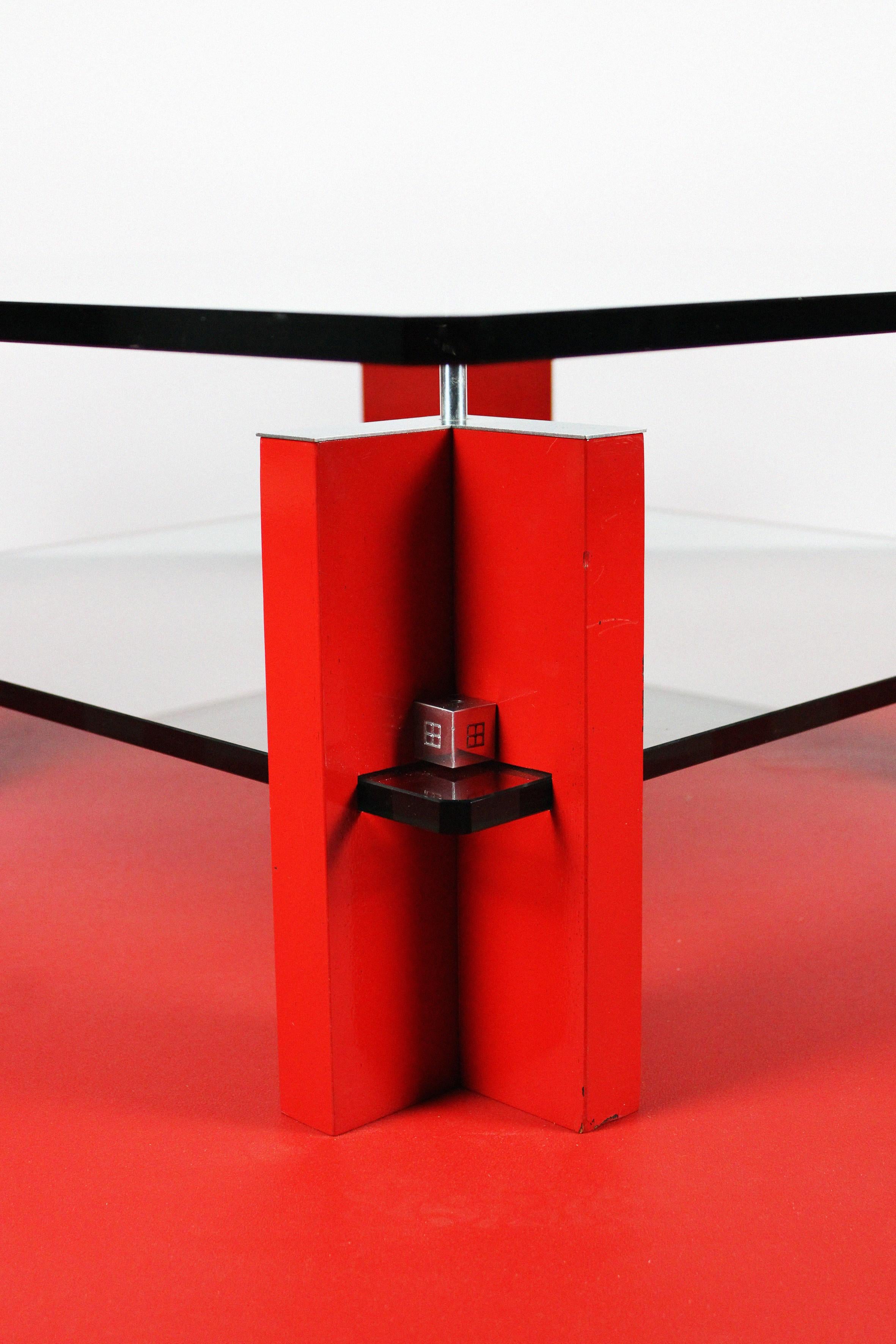 Peter Ghyczy Coffee Table T 57D Vintage Red Oak Smoked Glass 1970's Netherlands For Sale 5