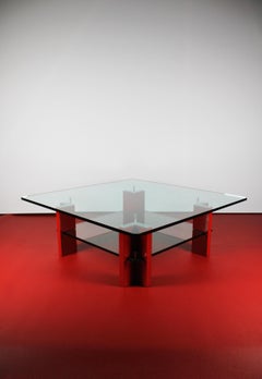 Peter Ghyczy Coffee Table T 57D Vintage Red Oak Smoked Glass 1970's Netherlands
