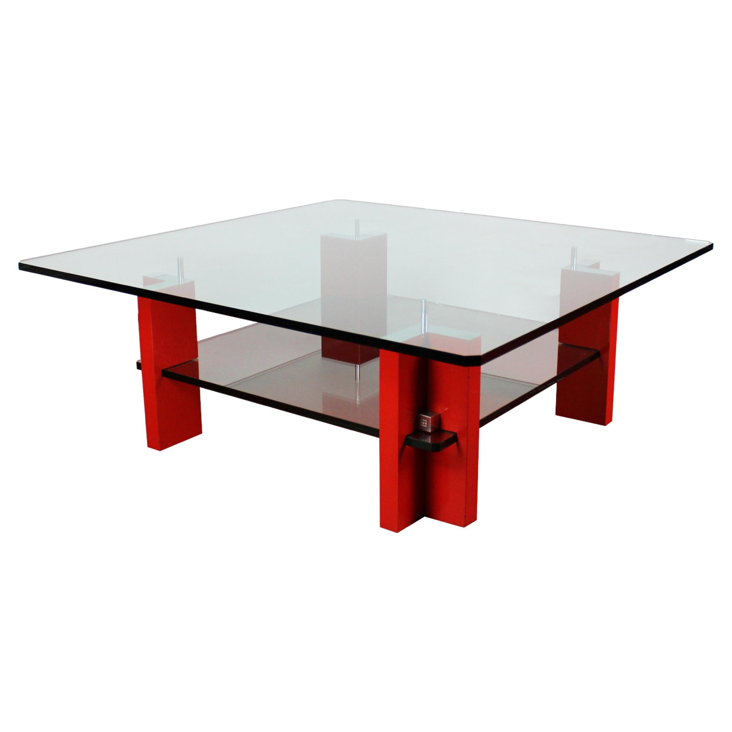 Peter Ghyczy Coffee Table T 57D Vintage Red Oak Smoked Glass 1970's Netherlands For Sale