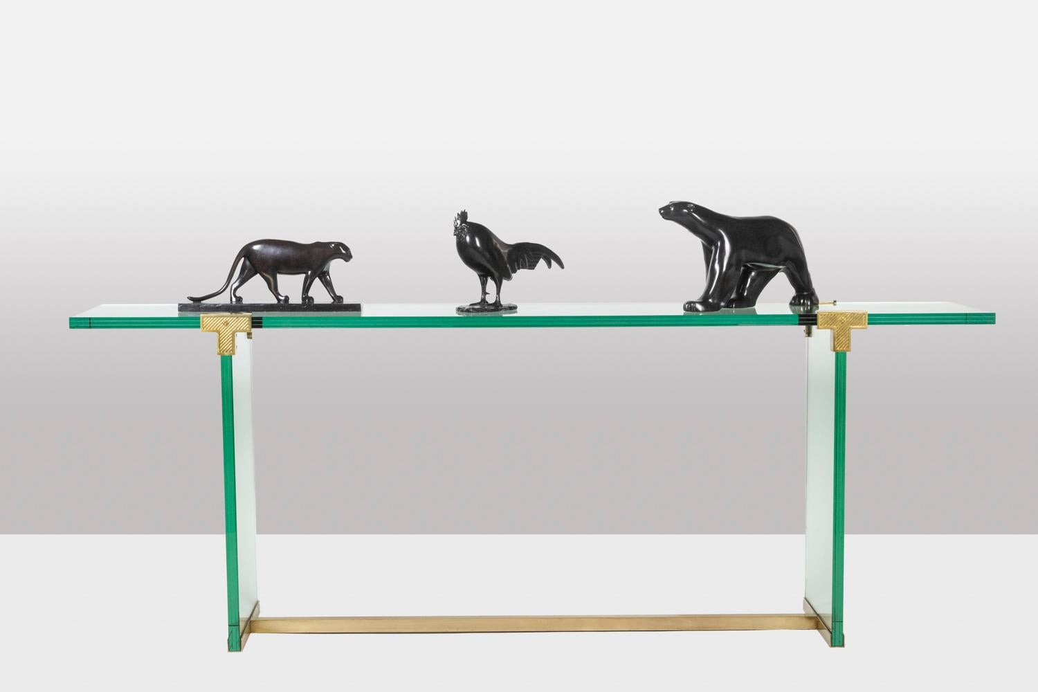 Peter Ghyczy. Konsole aus Glas und vergoldetem Messing. 1970er Jahre. im Angebot 3