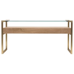 Peter Ghyczy Console Table Pioneer Orson 'T53L' Brass Matt / Oak / Clear Glass
