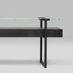 Peter Ghyczy Console Table Pioneer Tron ‘T54/3L’ Charcoal/ Oak or Clear Glass