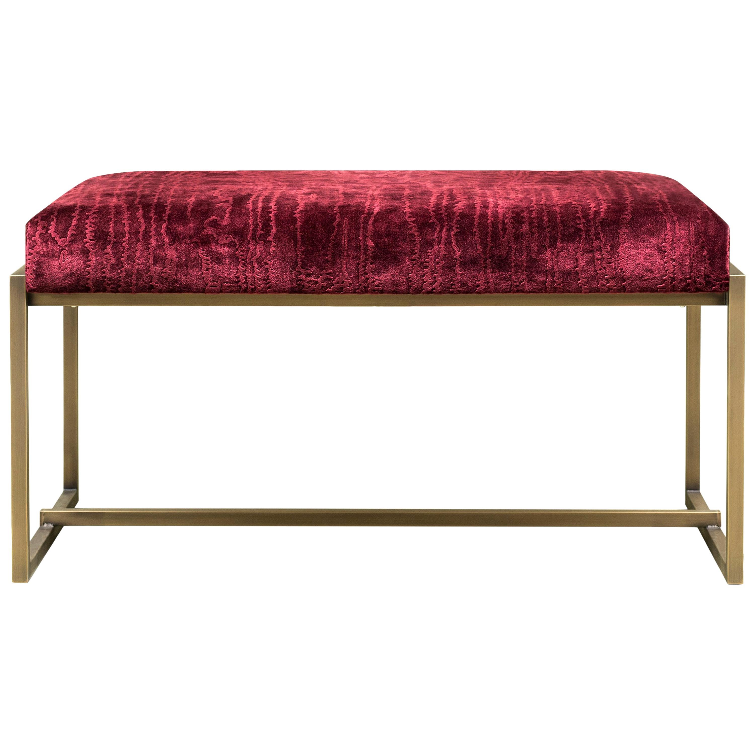 Peter Ghyczy Bench Urban Grace 'GB03' Brass Patinated / Red Fabric