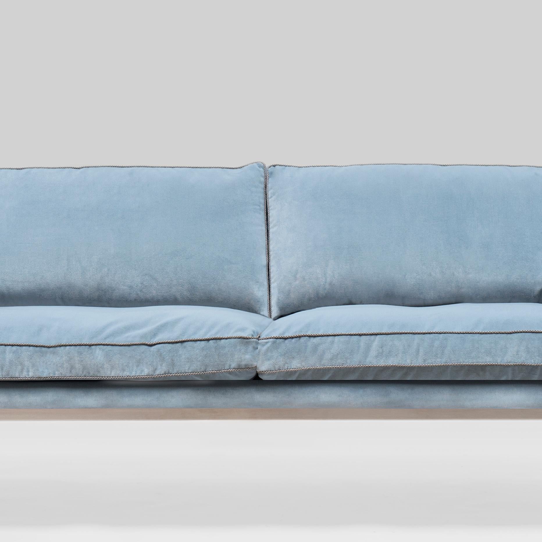 Dutch Peter Ghyczy Sofa Urban Brad 'GP01' Stainless Steel Matt / Velvet Blue Fabric