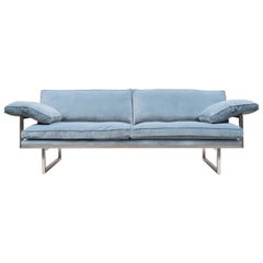 Peter Ghyczy Sofa Urban Brad 'GP01' Stainless Steel Matt / Velvet Blue Fabric