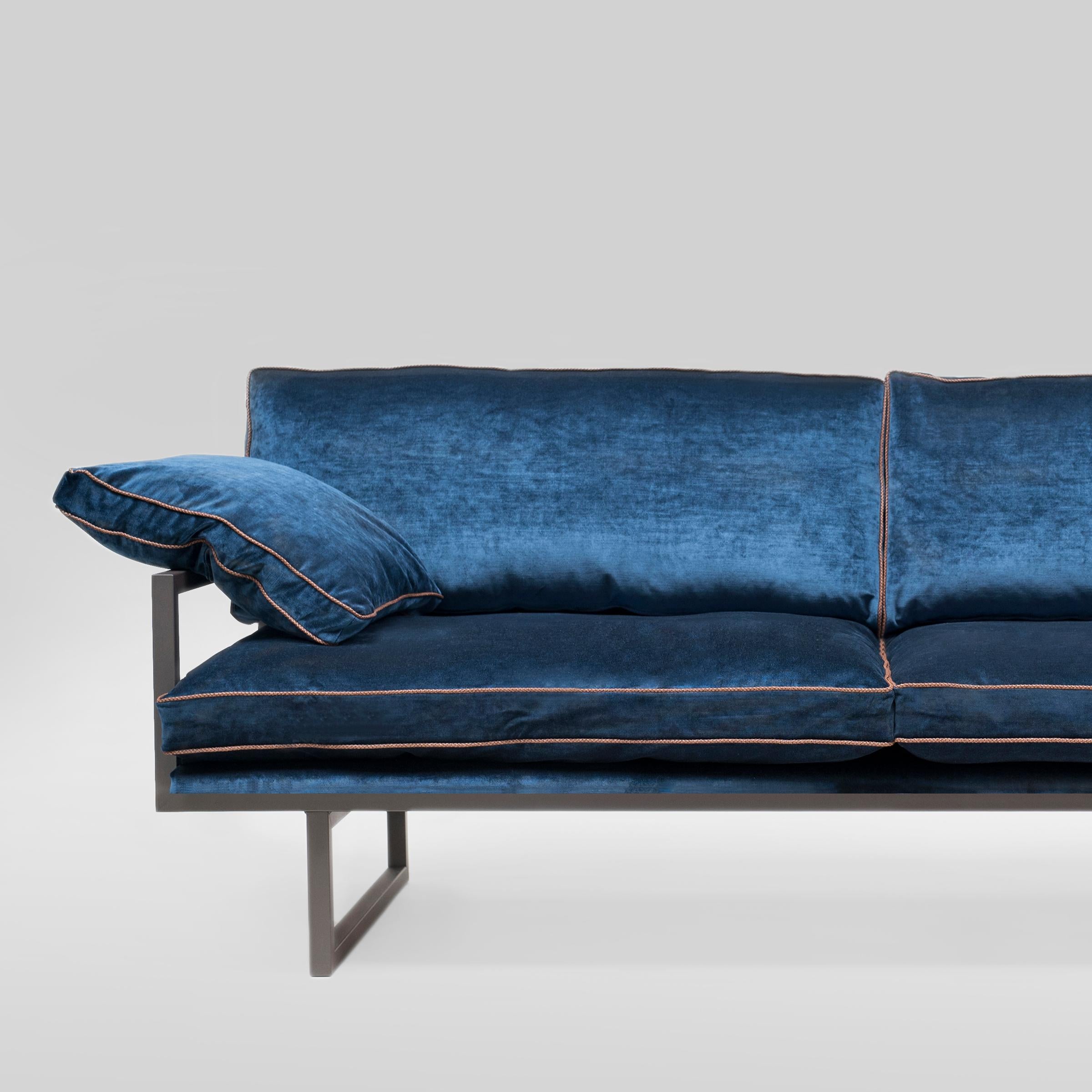 Modern Peter Ghyczy Sofa Urban Brad 'GP01' Ristretto/ Royal Blue Fabric