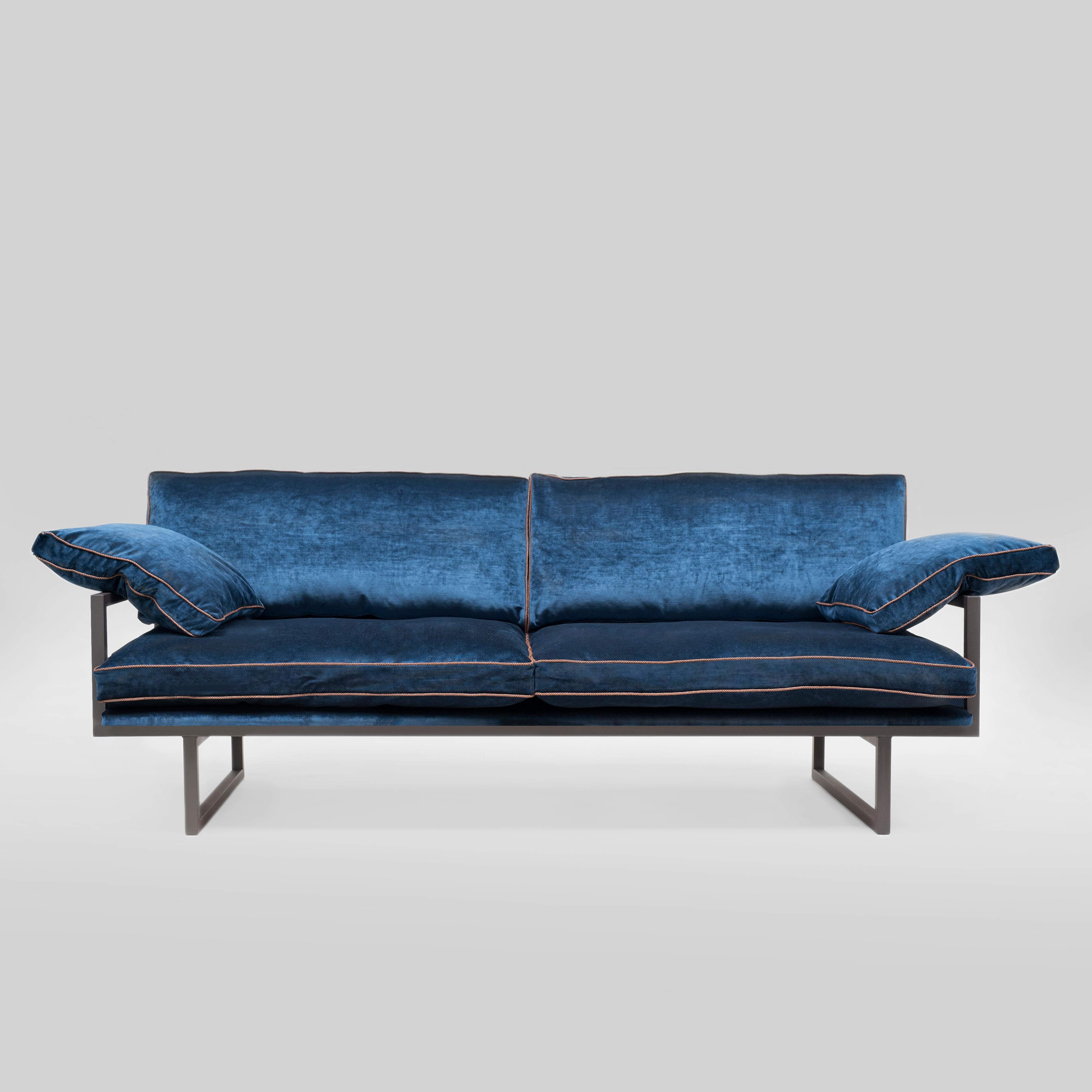 Contemporary Peter Ghyczy Sofa Urban Brad 'GP01' Ristretto/ Royal Blue Fabric