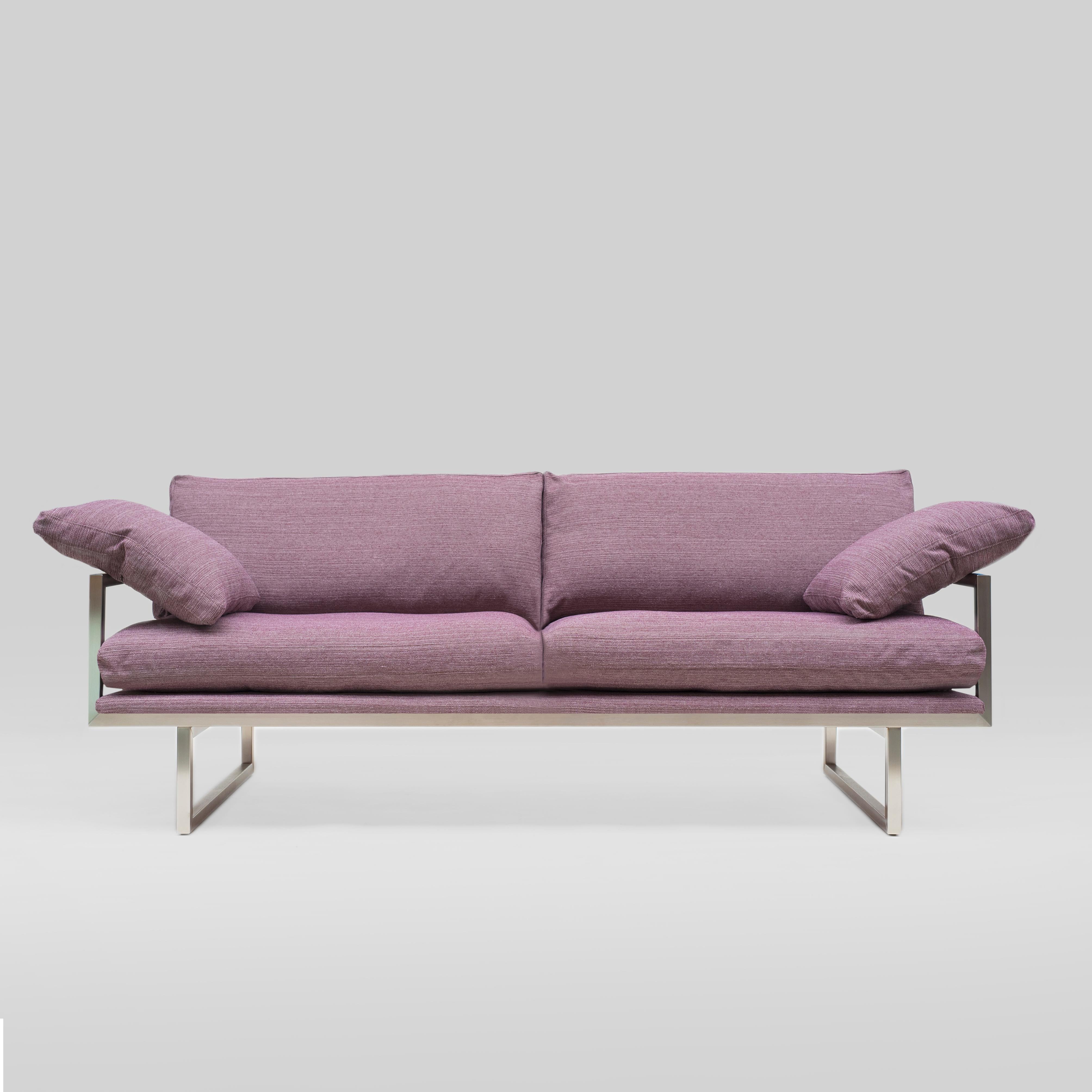 Peter Ghyczy Sofa Urban Brad 'GP01' Stainless Steel Matt / Violet Fabric In New Condition In Barcelona, Barcelona