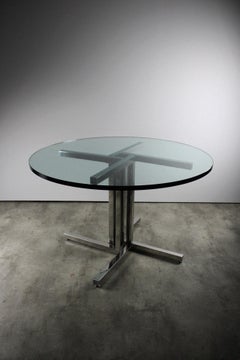 Peter Ghyczy Dining Table 1970's Vintage Oval Chrome Smoked Glass Hungary