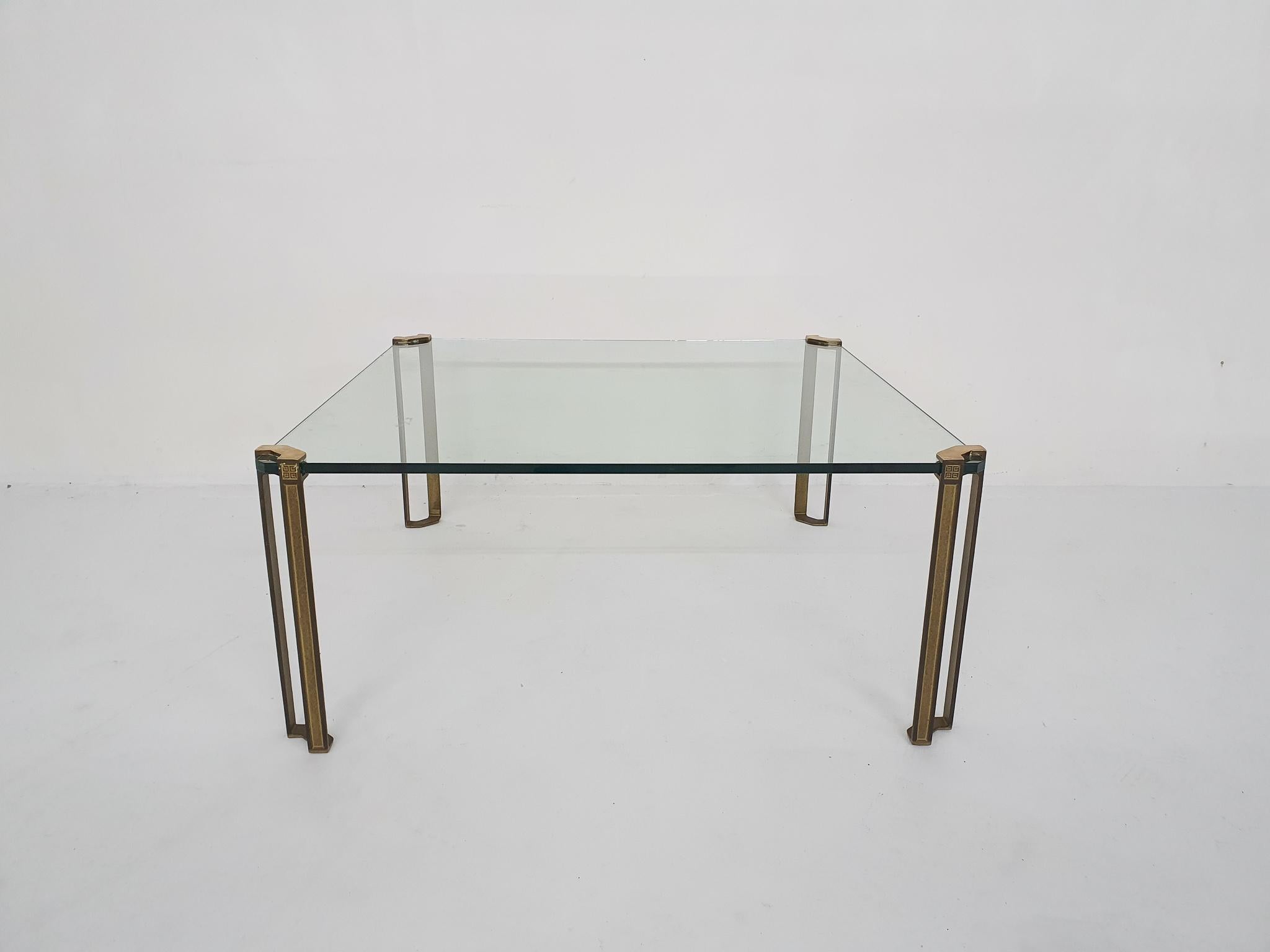 Dutch Peter Ghyczy for Ghyczy Brass and Glass Square Coffee Table, 1970's For Sale