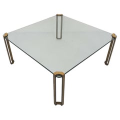 Retro Peter Ghyczy for Ghyczy Brass and Glass Square Coffee Table, 1970's