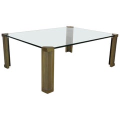 Peter Ghyczy for Ghyzcy Brass and Glass Coffee Table, 1970
s Hollywood Regency