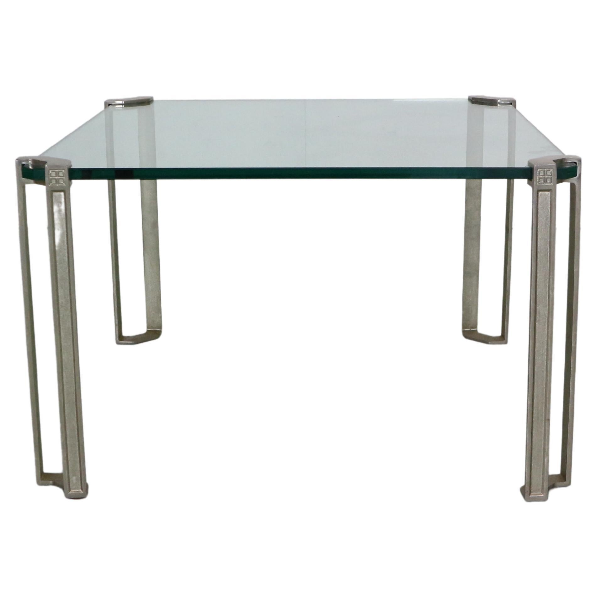 Table basse carrée en verre Peter Ghyczy pour Ghyzcy, style Hollywood Regency, années 1970