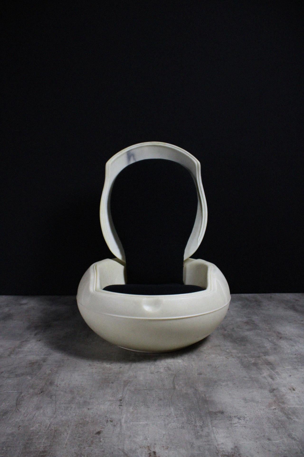 Hungarian Peter Ghyczy Garden Egg Chair Signed Space Age Lounge 90's Black Marble White For Sale